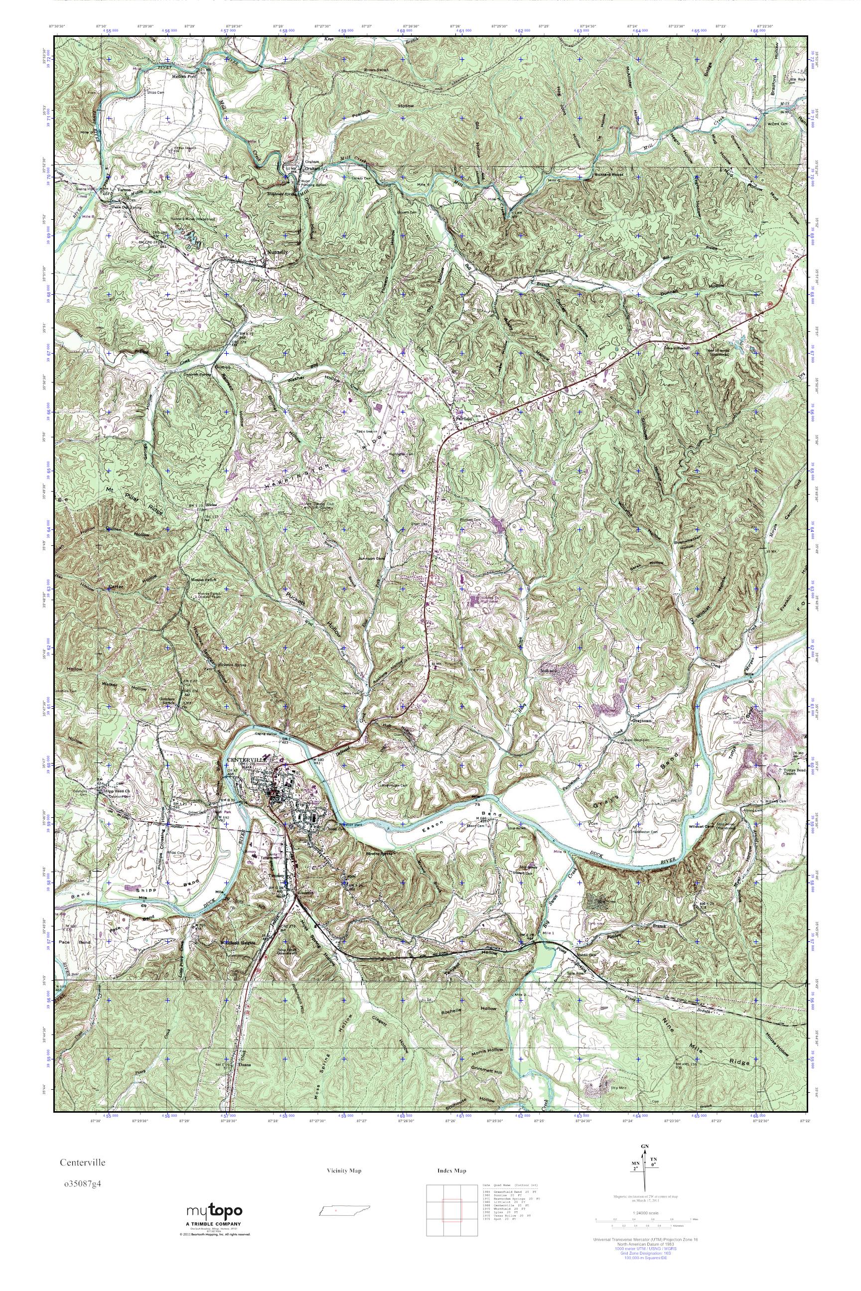 MyTopo Centerville, Tennessee USGS Quad Topo Map