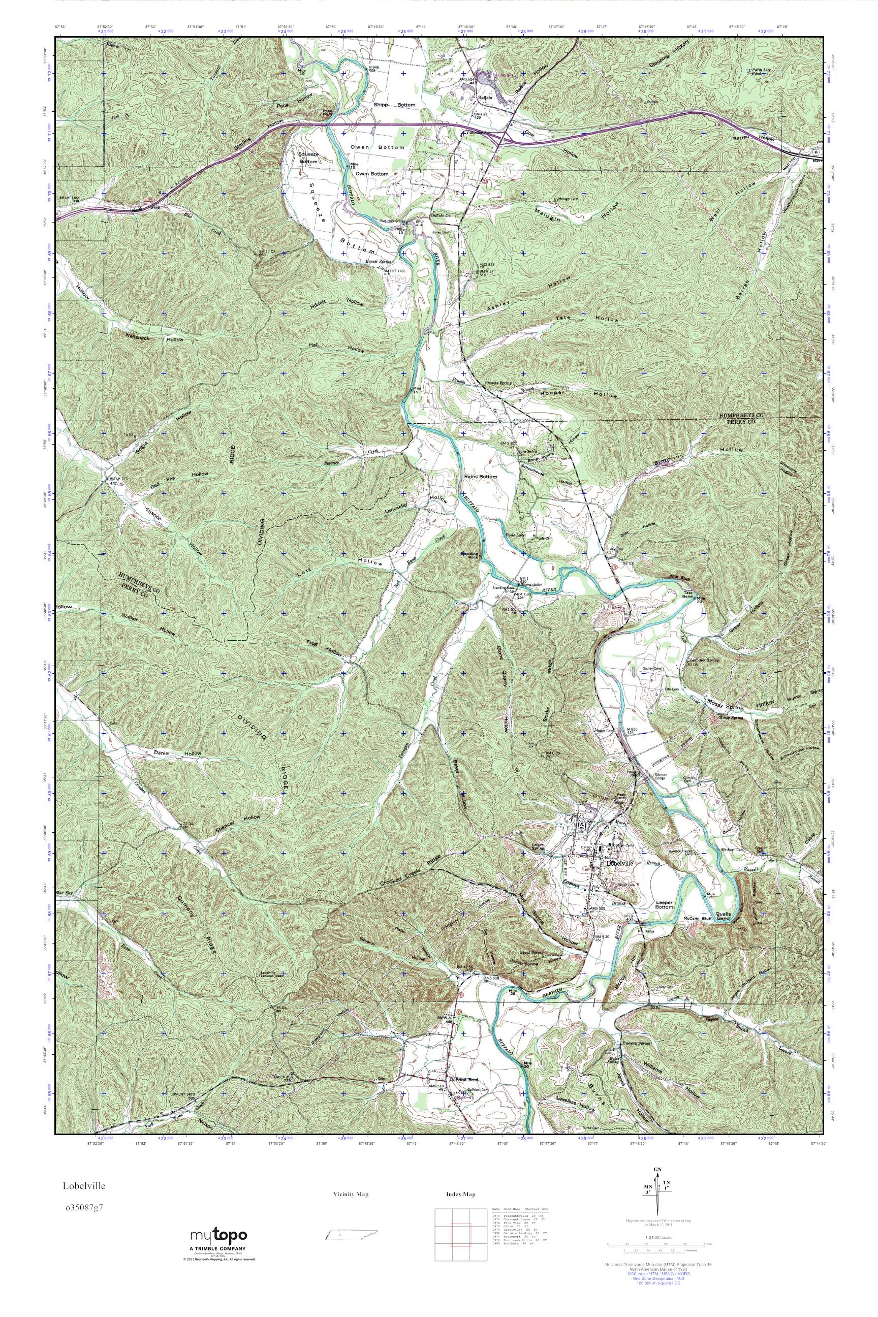 MyTopo Lobelville, Tennessee USGS Quad Topo Map