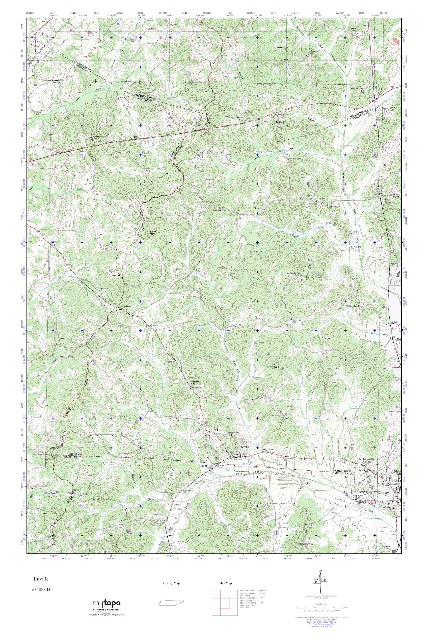 MyTopo Enville, Tennessee USGS Quad Topo Map
