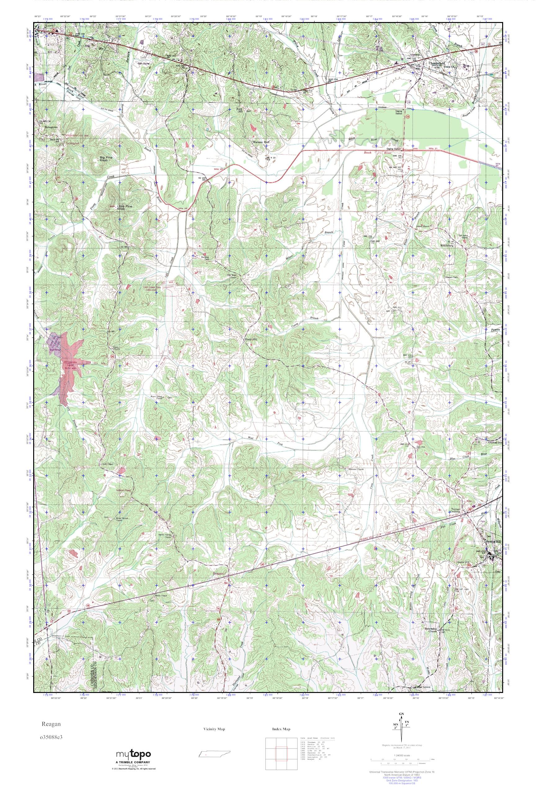 MyTopo Reagan, Tennessee USGS Quad Topo Map