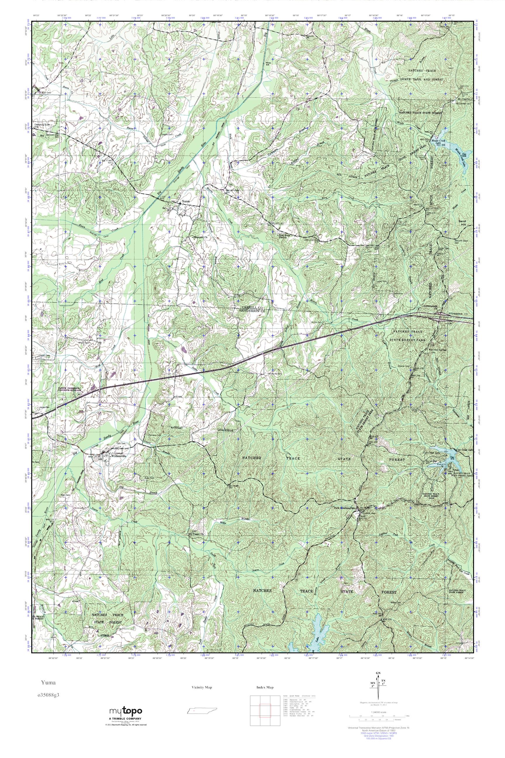 MyTopo Yuma, Tennessee USGS Quad Topo Map