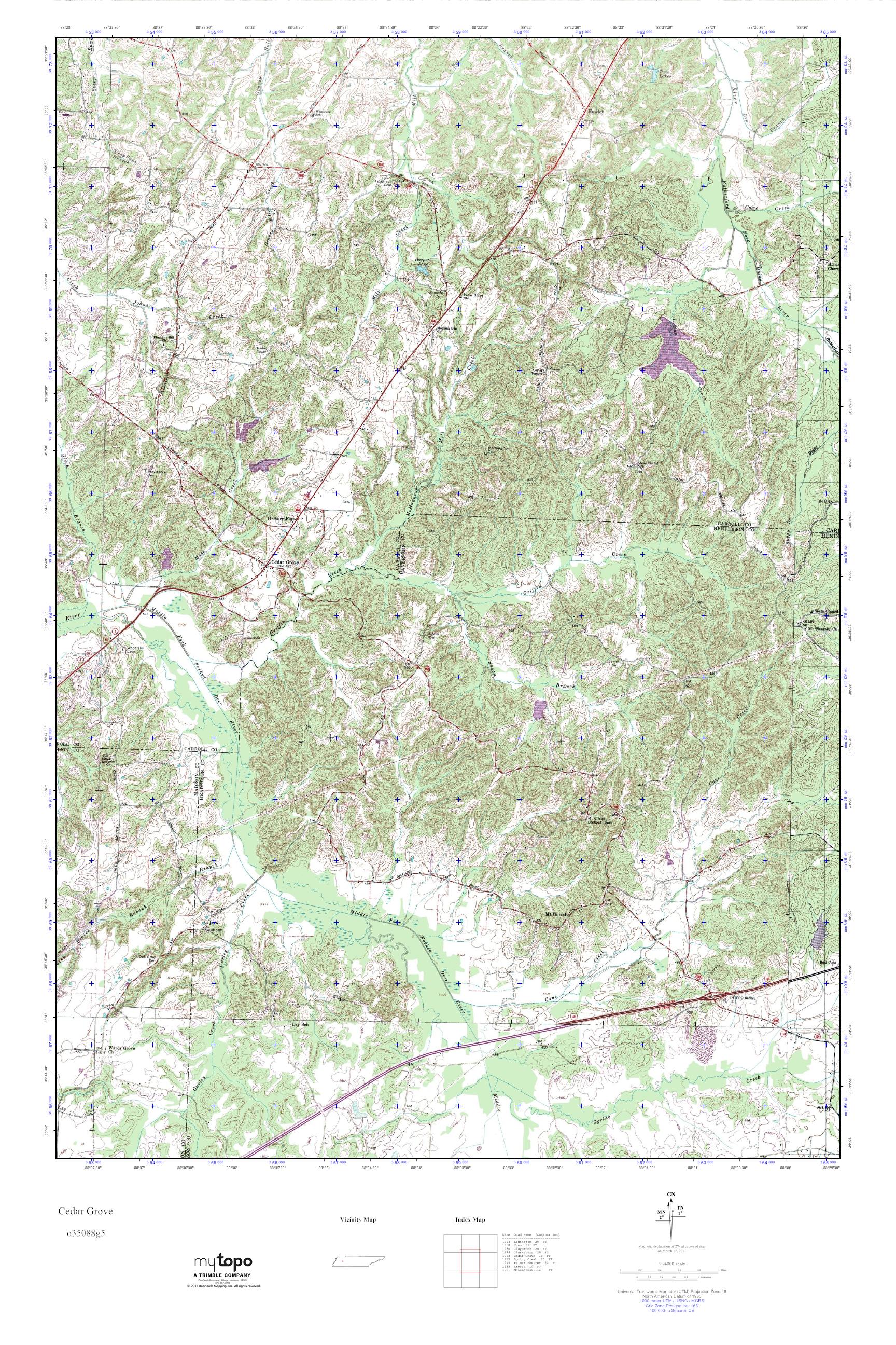 MyTopo Cedar Grove, Tennessee USGS Quad Topo Map