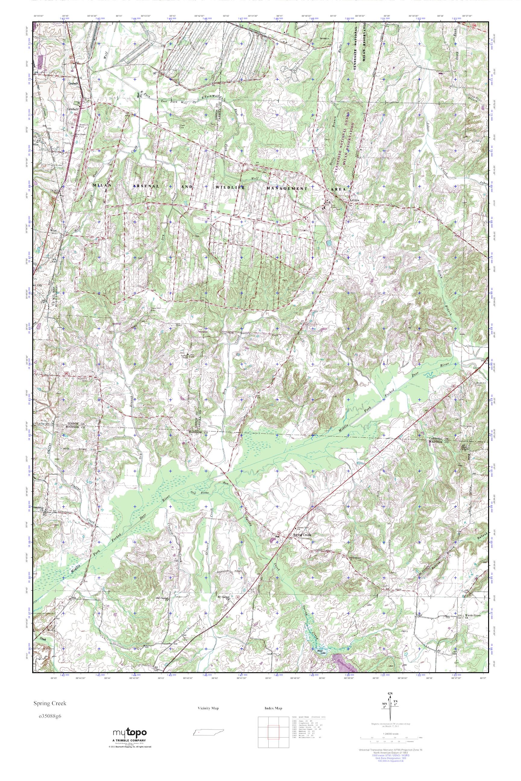 MyTopo Spring Creek, Tennessee USGS Quad Topo Map