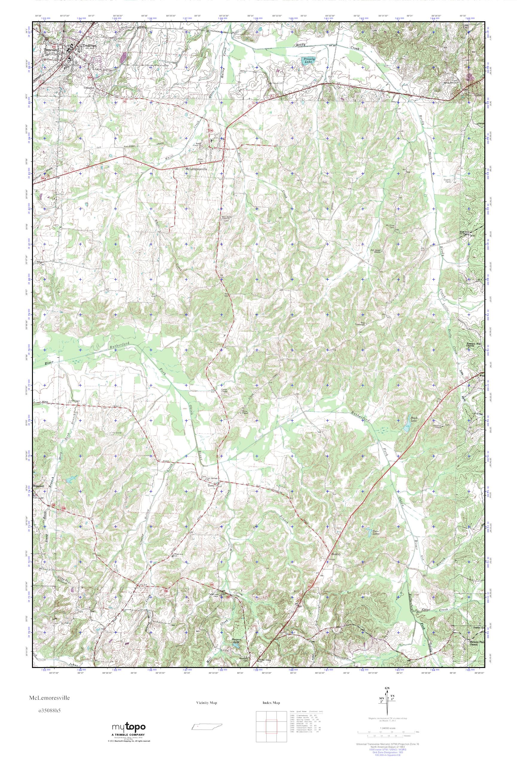 MyTopo McLemoresville, Tennessee USGS Quad Topo Map