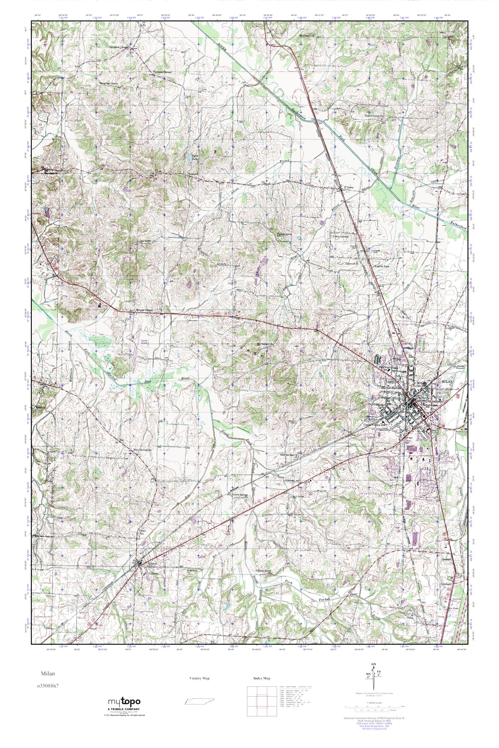 MyTopo Milan, Tennessee USGS Quad Topo Map