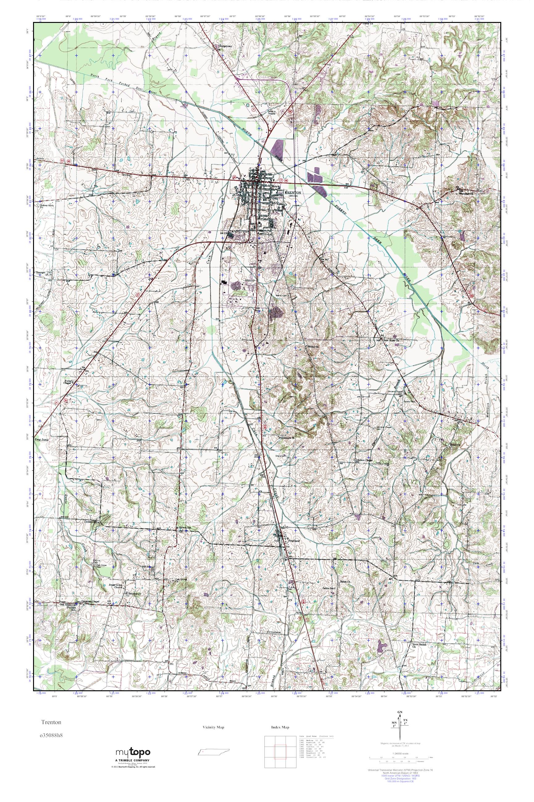 MyTopo Trenton, Tennessee USGS Quad Topo Map