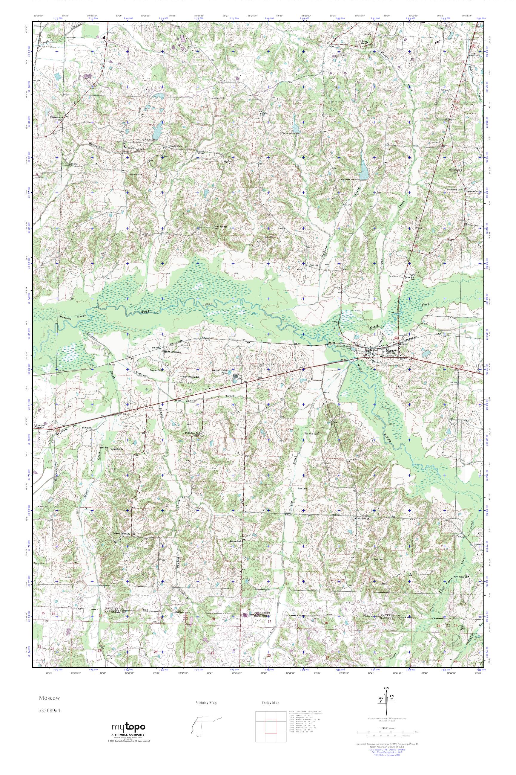 MyTopo Moscow, Tennessee USGS Quad Topo Map