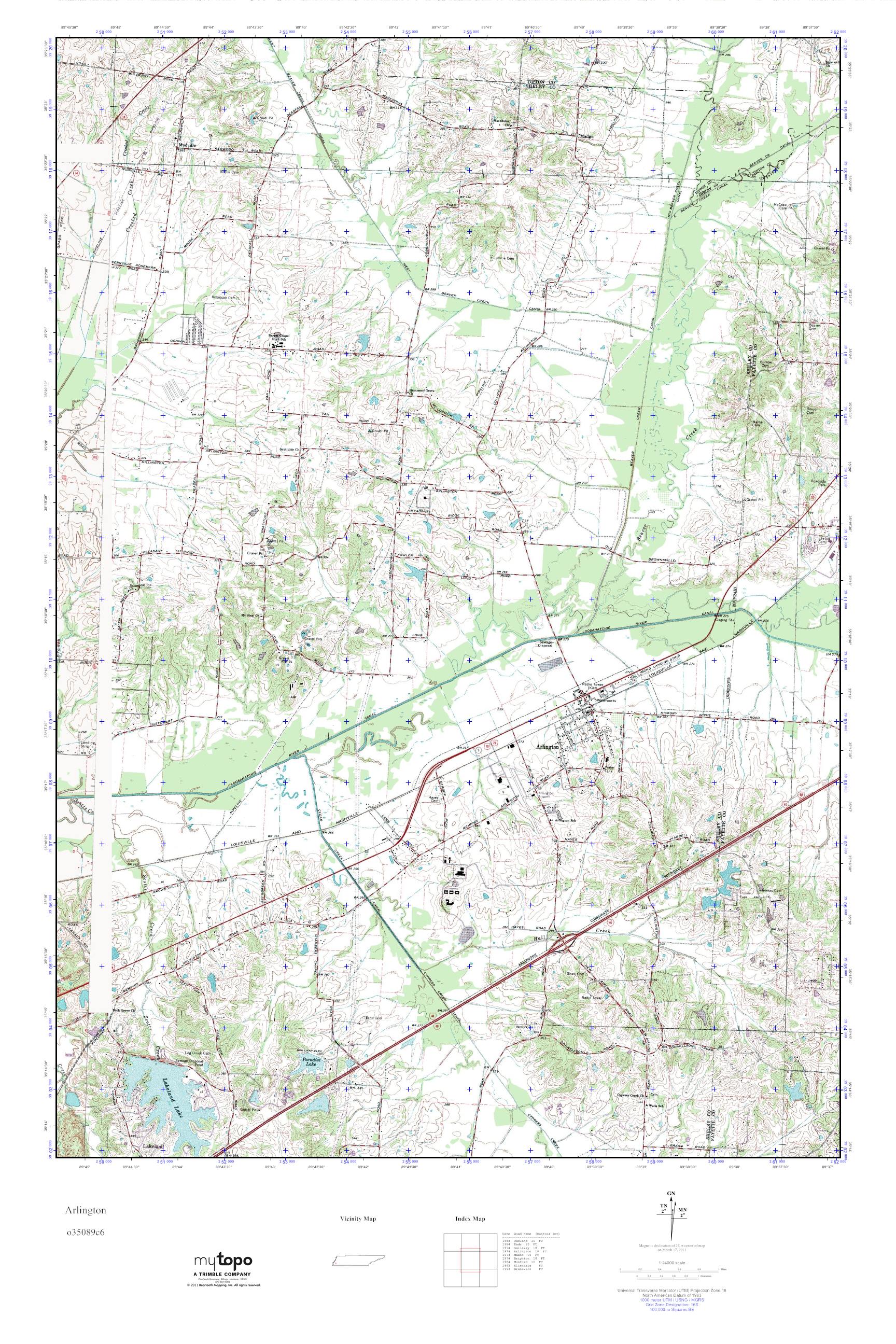 MyTopo Arlington, Tennessee USGS Quad Topo Map