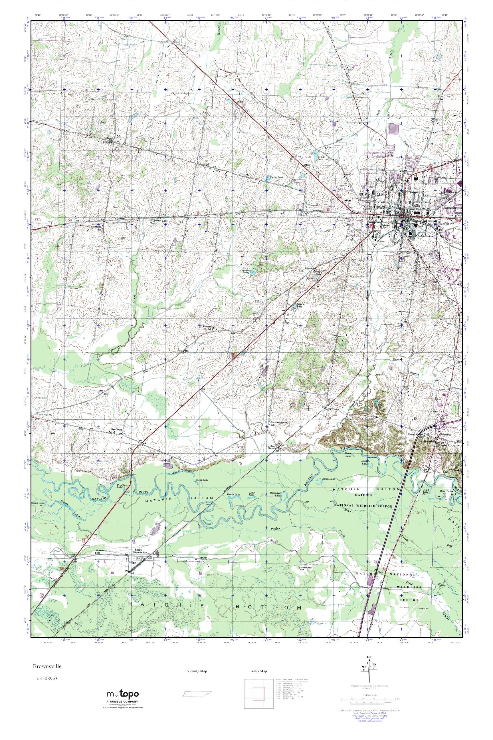 MyTopo Brownsville, Tennessee USGS Quad Topo Map