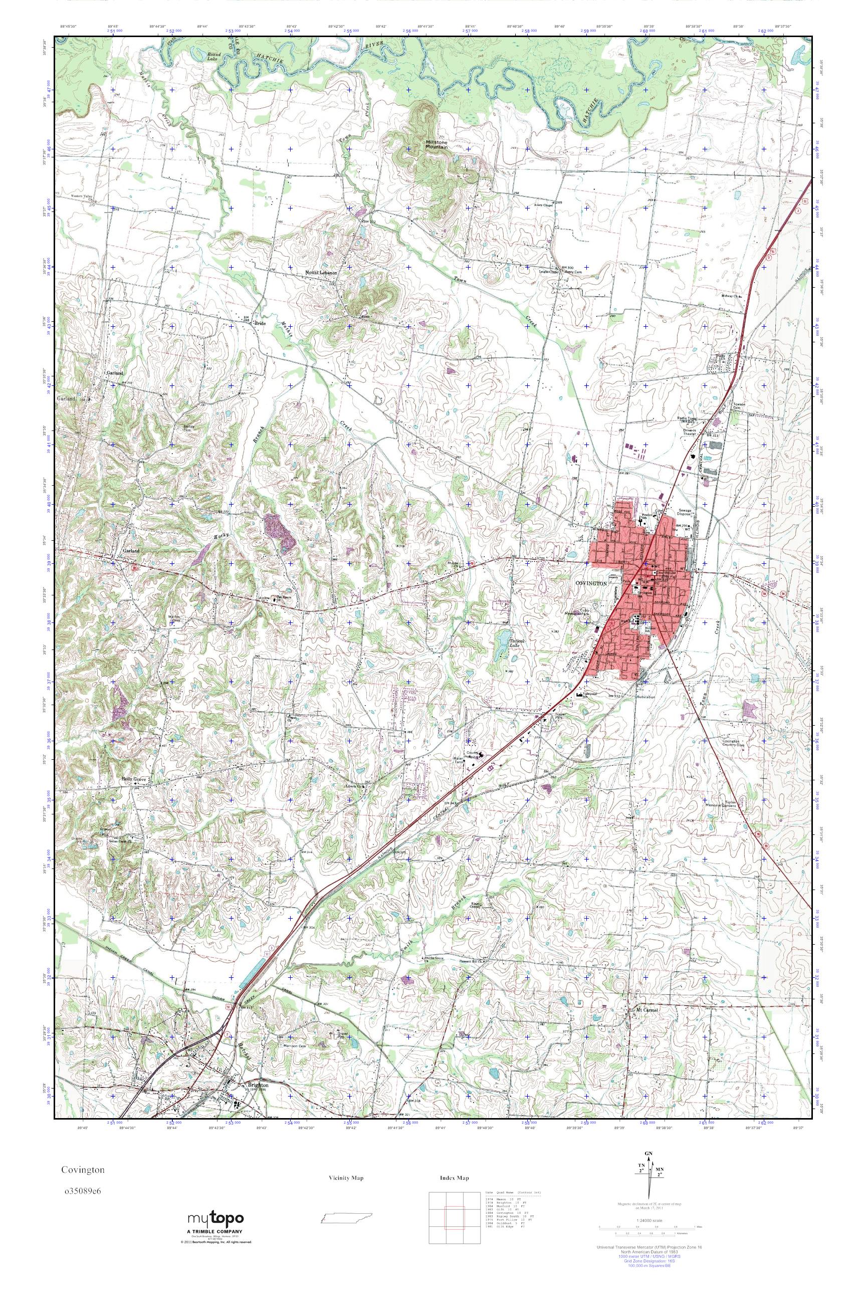 MyTopo Covington, Tennessee USGS Quad Topo Map