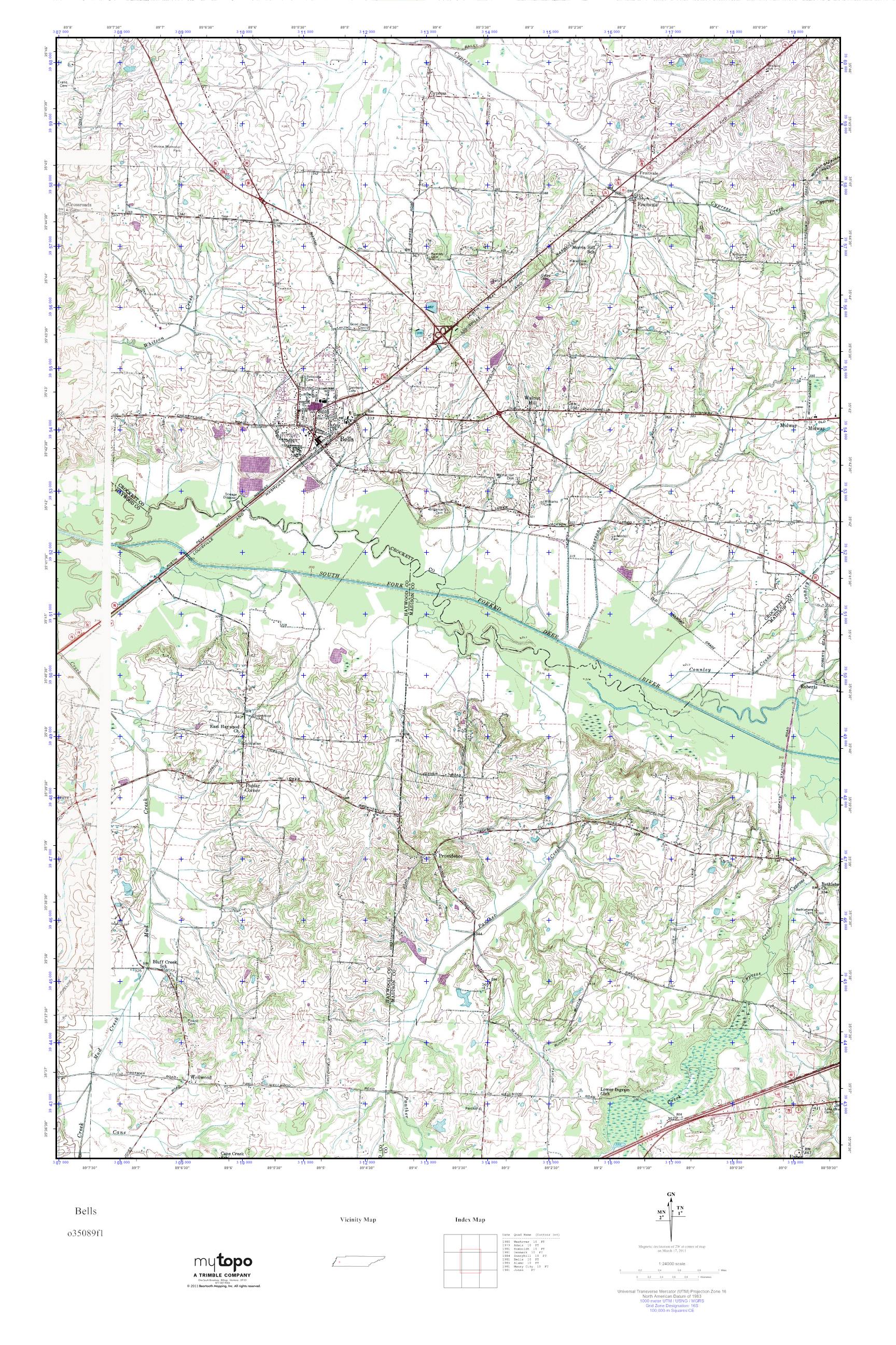 MyTopo Bells, Tennessee USGS Quad Topo Map