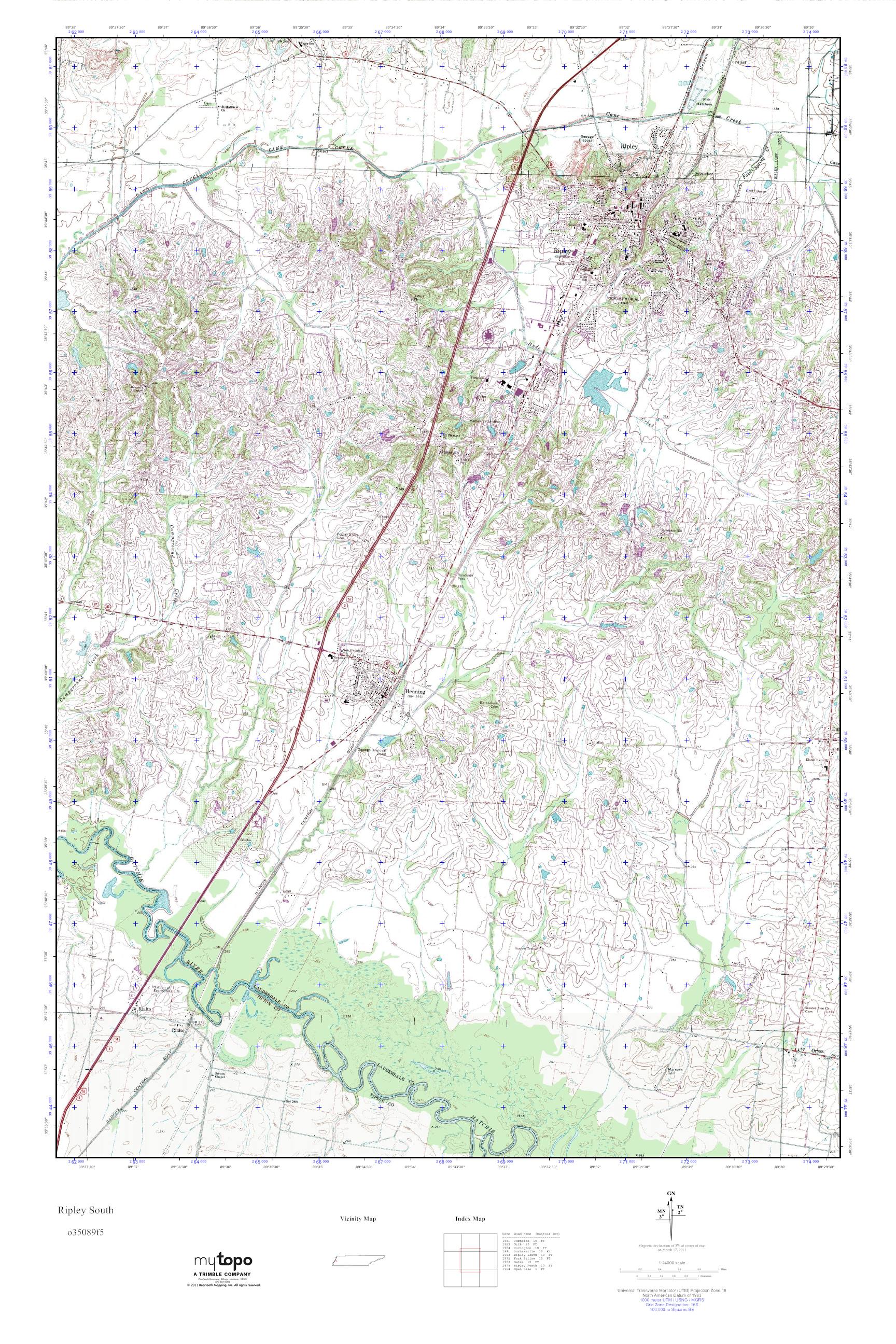 MyTopo Ripley South, Tennessee USGS Quad Topo Map