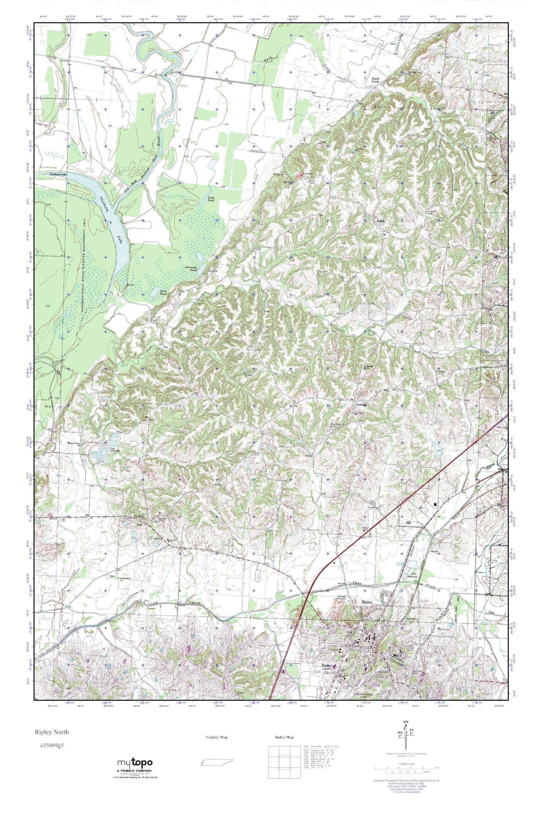 MyTopo Ripley North, Tennessee USGS Quad Topo Map