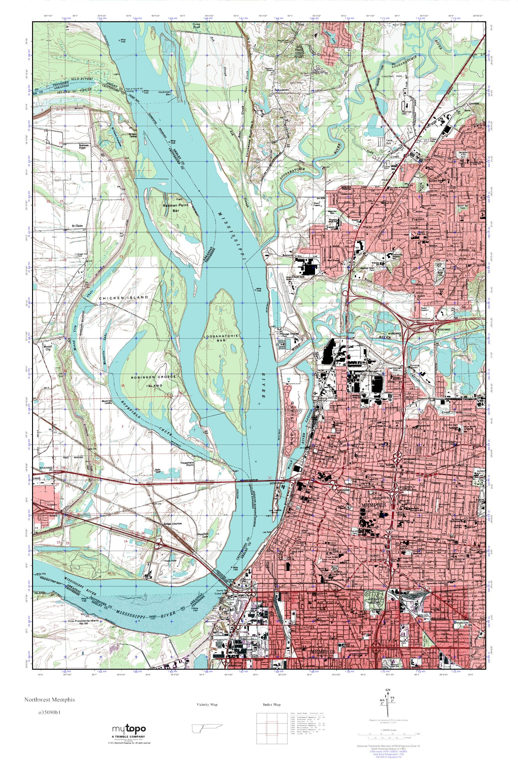 MyTopo Northwest Memphis Tennessee USGS Quad Topo Map