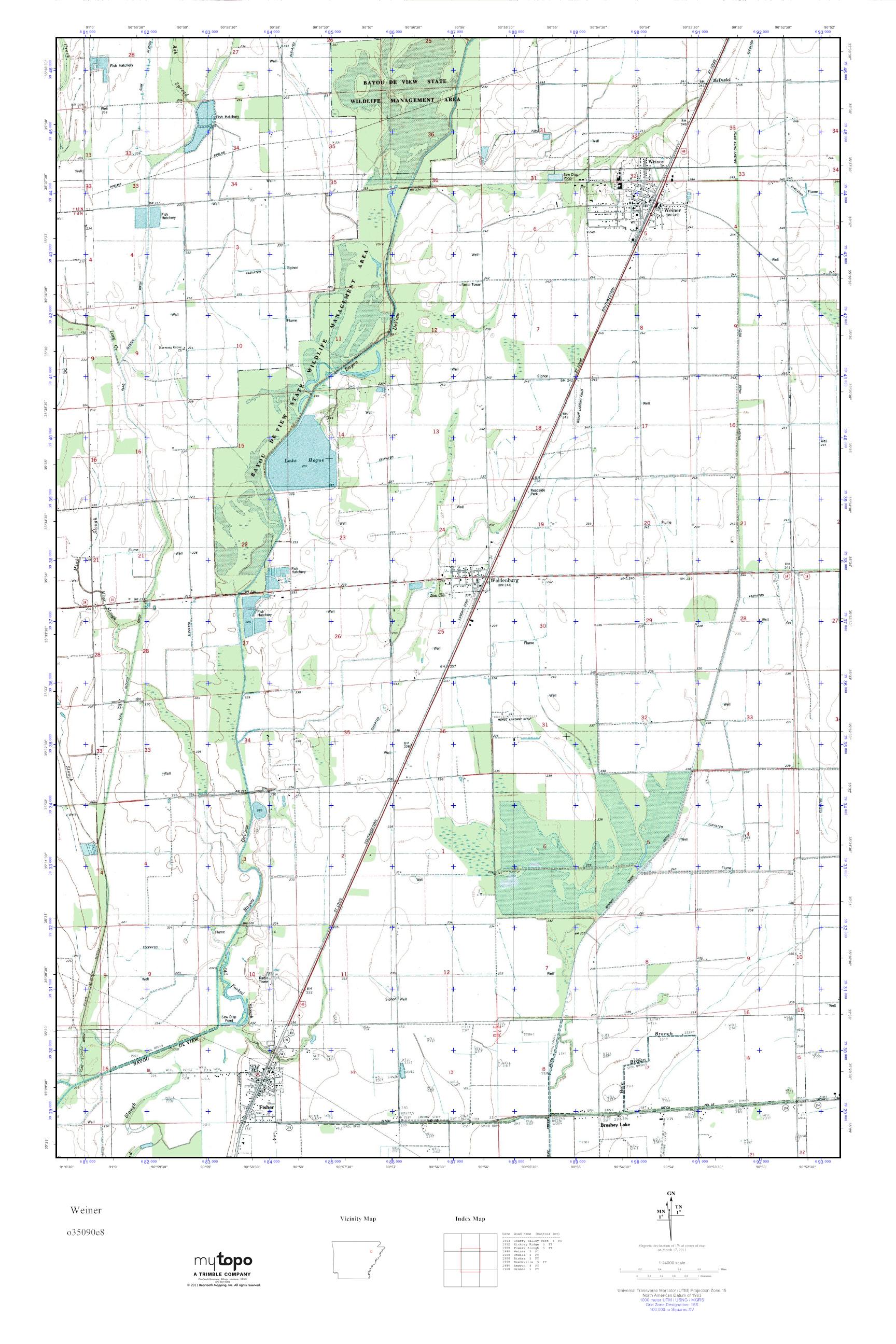 MyTopo Weiner, Arkansas USGS Quad Topo Map