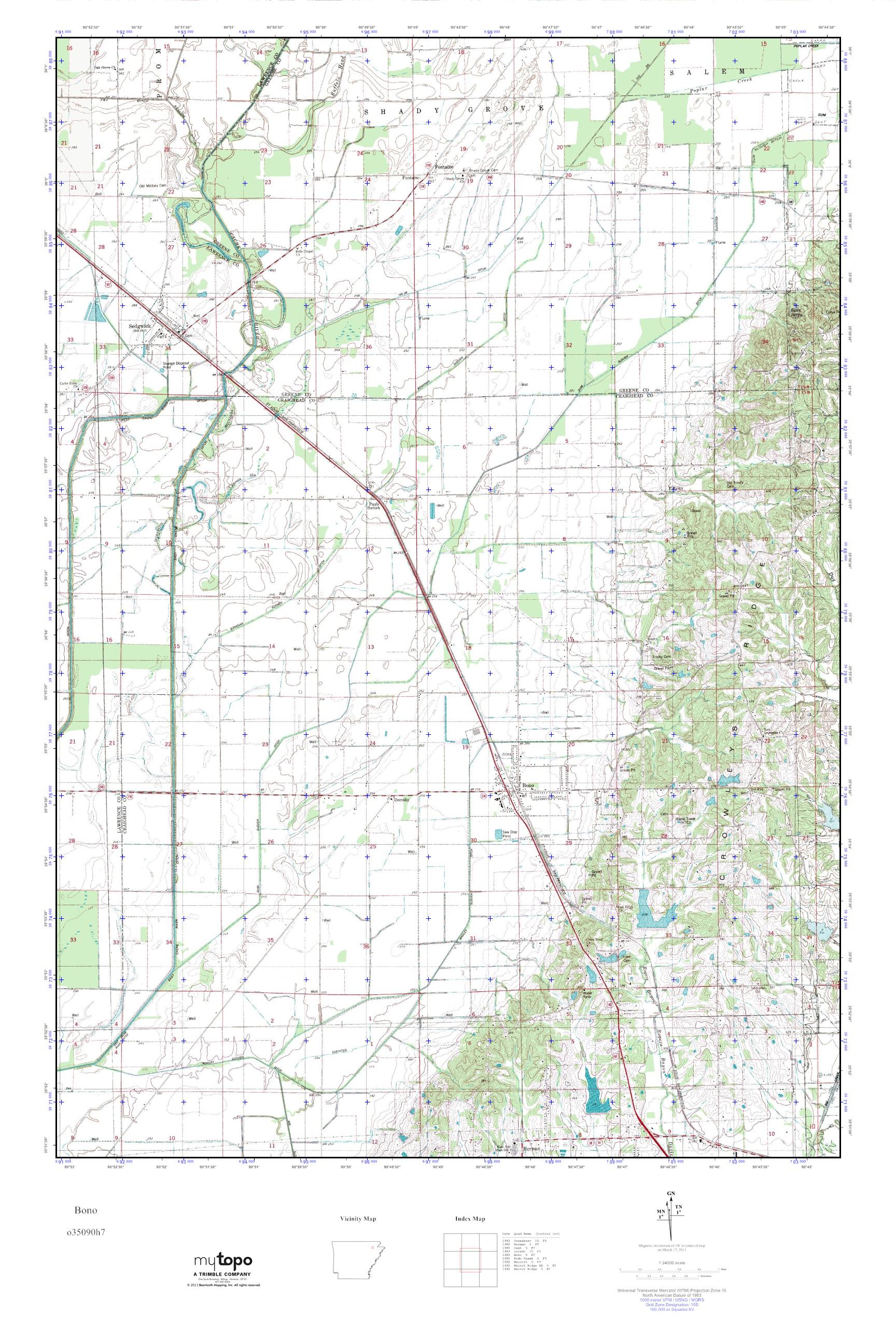 MyTopo Bono, Arkansas USGS Quad Topo Map