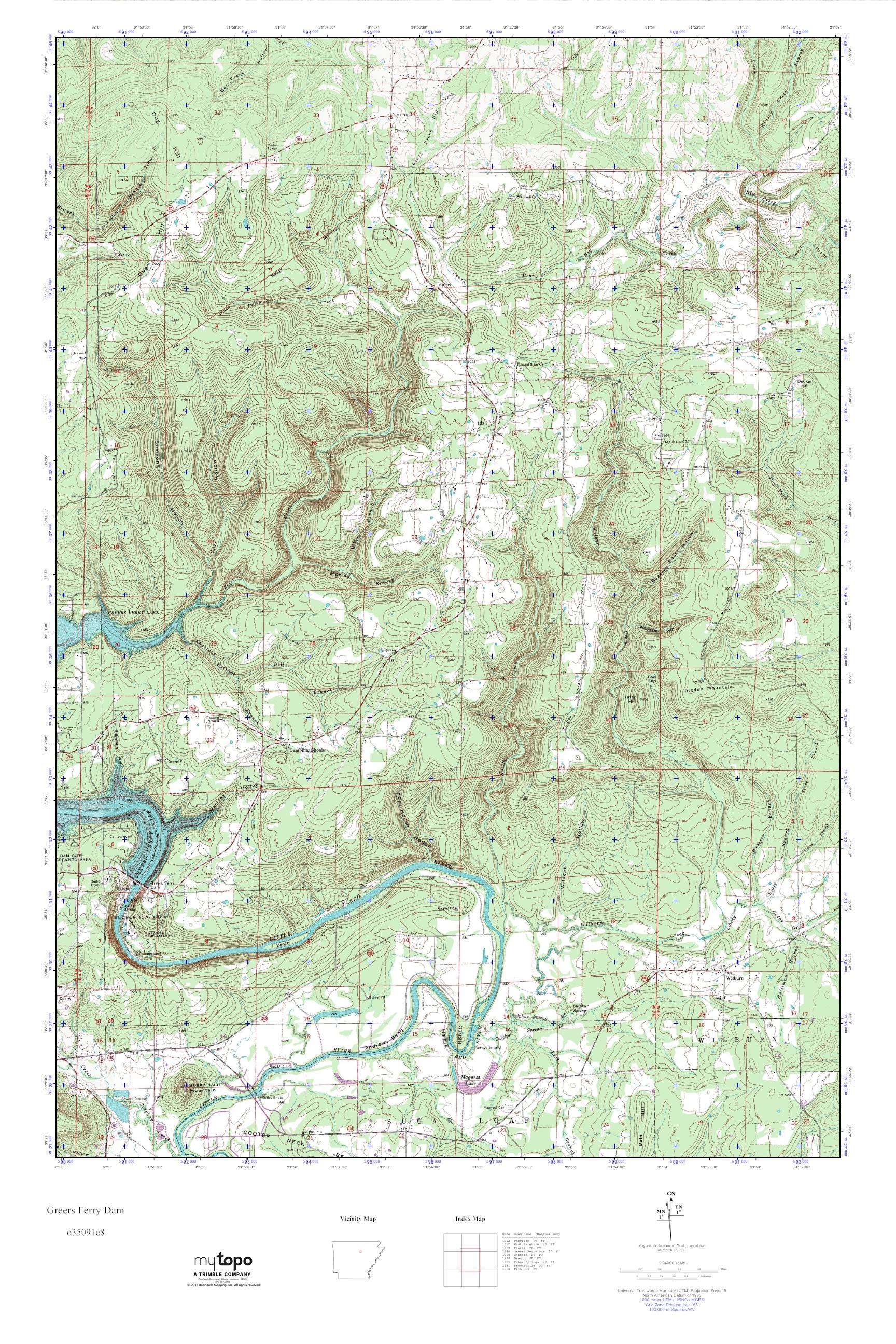 MyTopo Greers Ferry Dam, Arkansas USGS Quad Topo Map