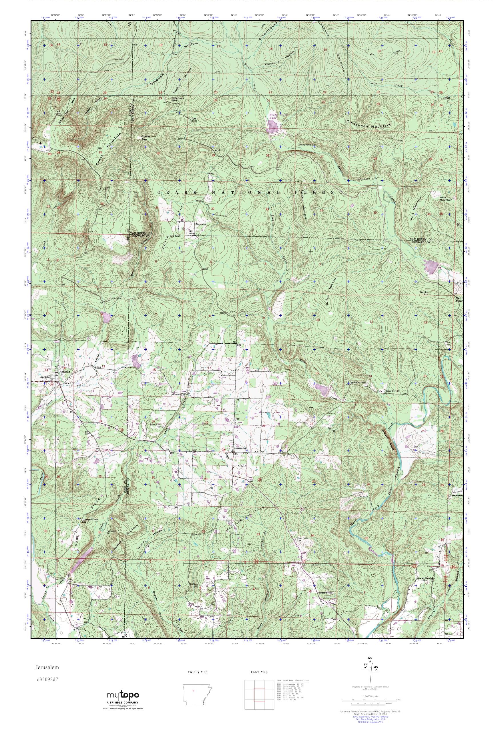 MyTopo Jerusalem, Arkansas USGS Quad Topo Map