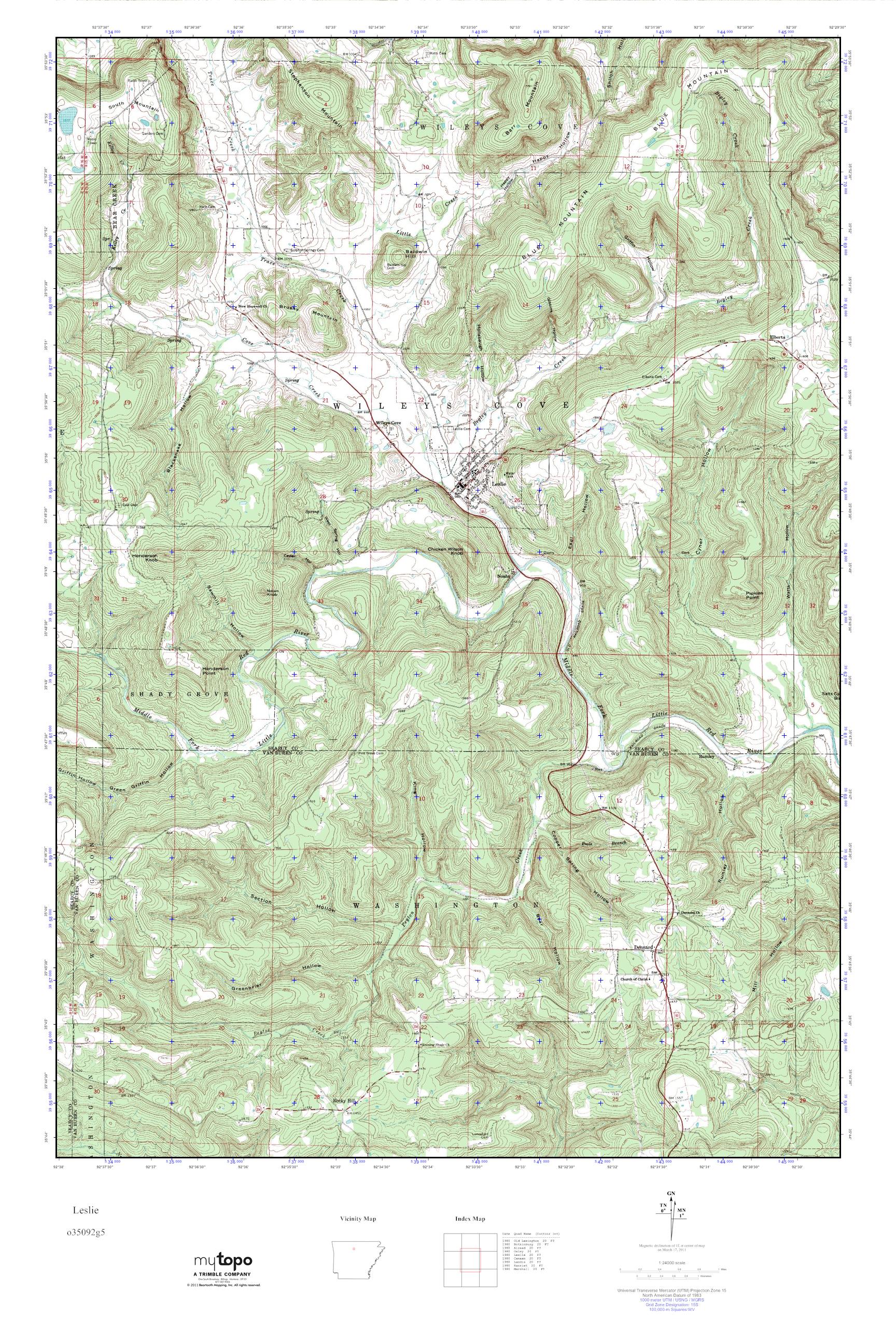 MyTopo Leslie, Arkansas USGS Quad Topo Map