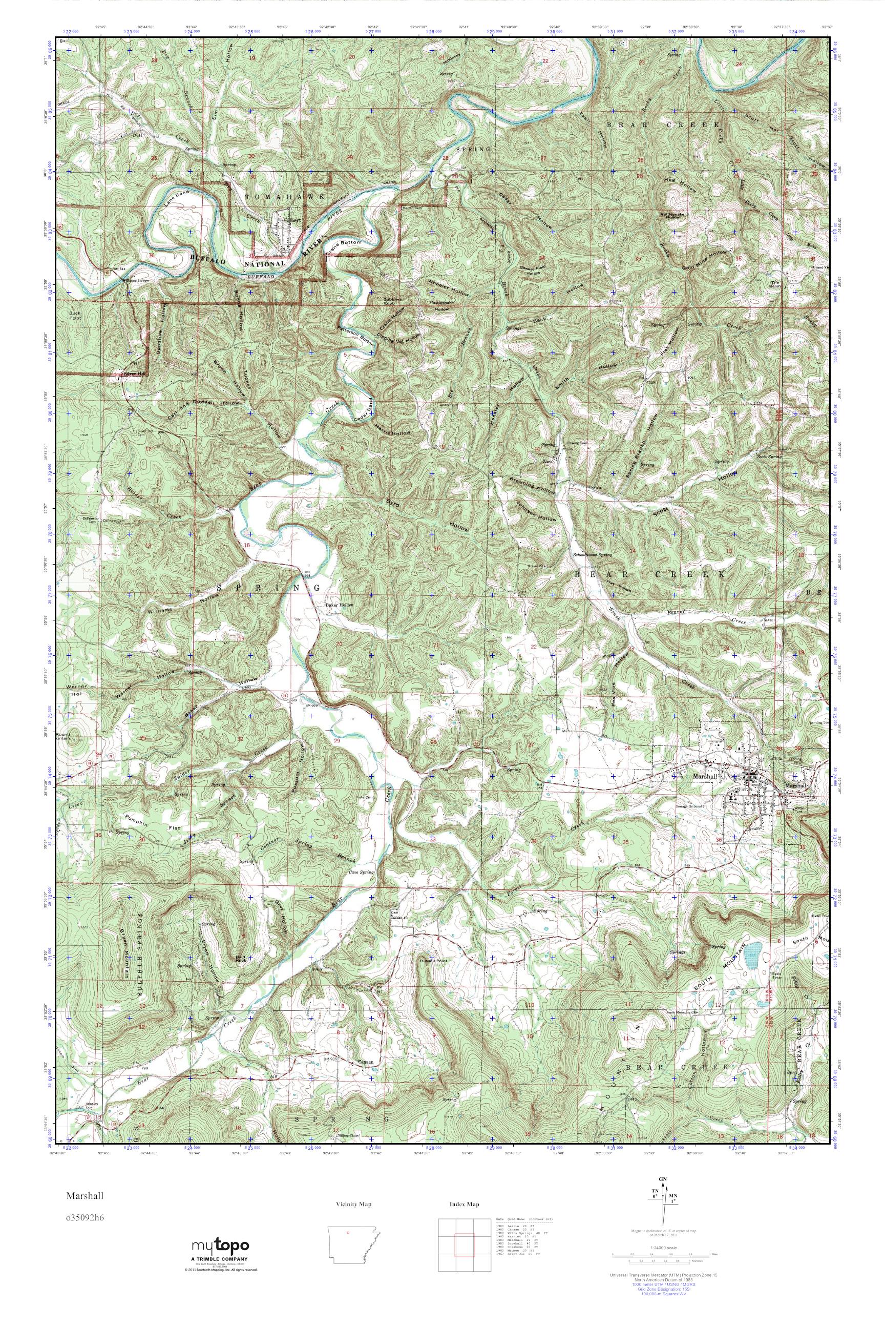MyTopo Marshall, Arkansas USGS Quad Topo Map