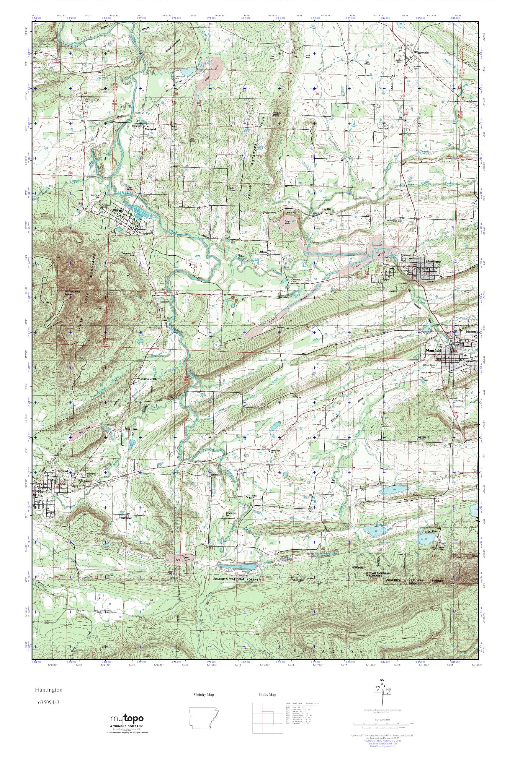 MyTopo Huntington, Arkansas USGS Quad Topo Map