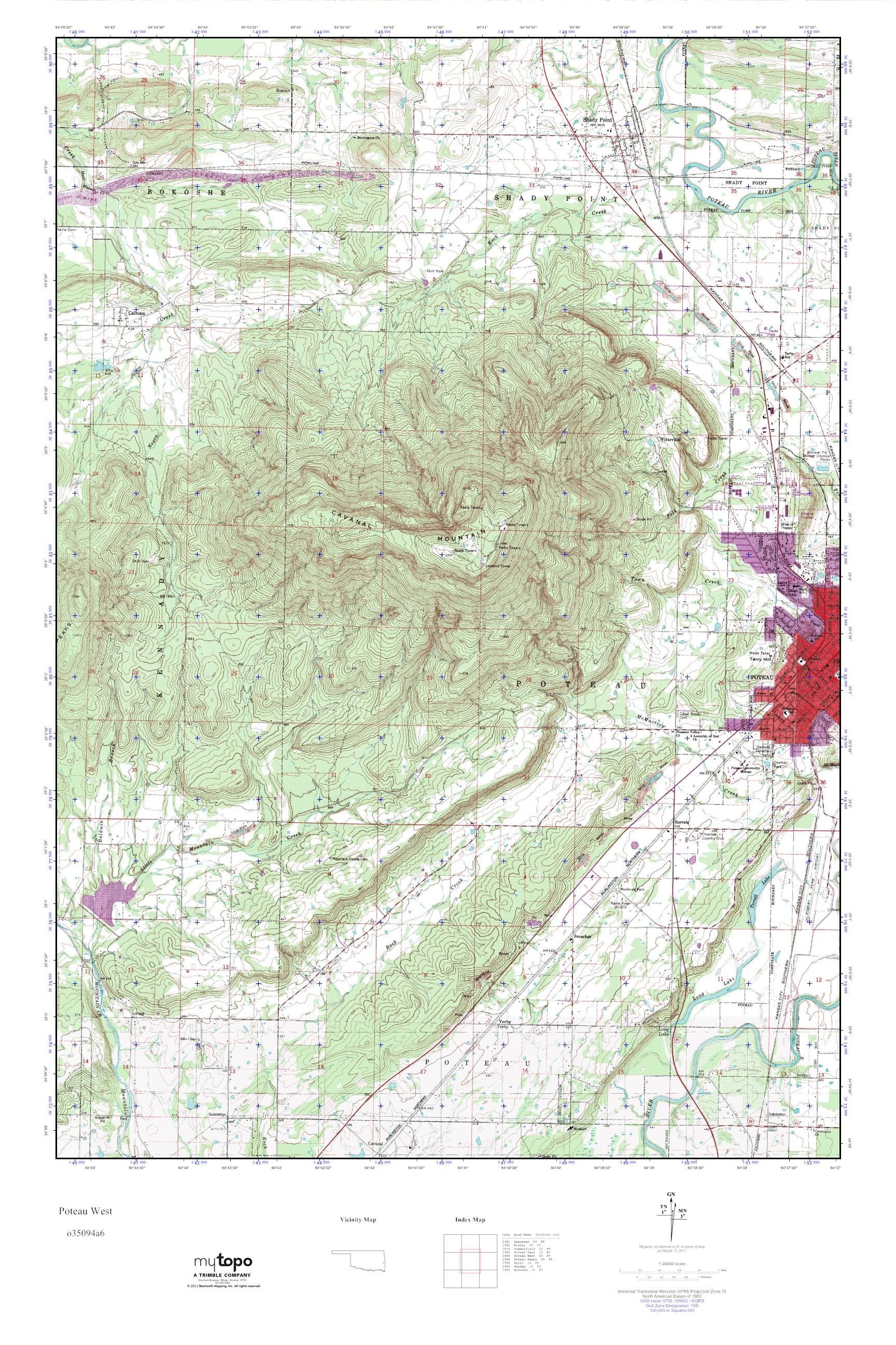 MyTopo Poteau West, Oklahoma USGS Quad Topo Map