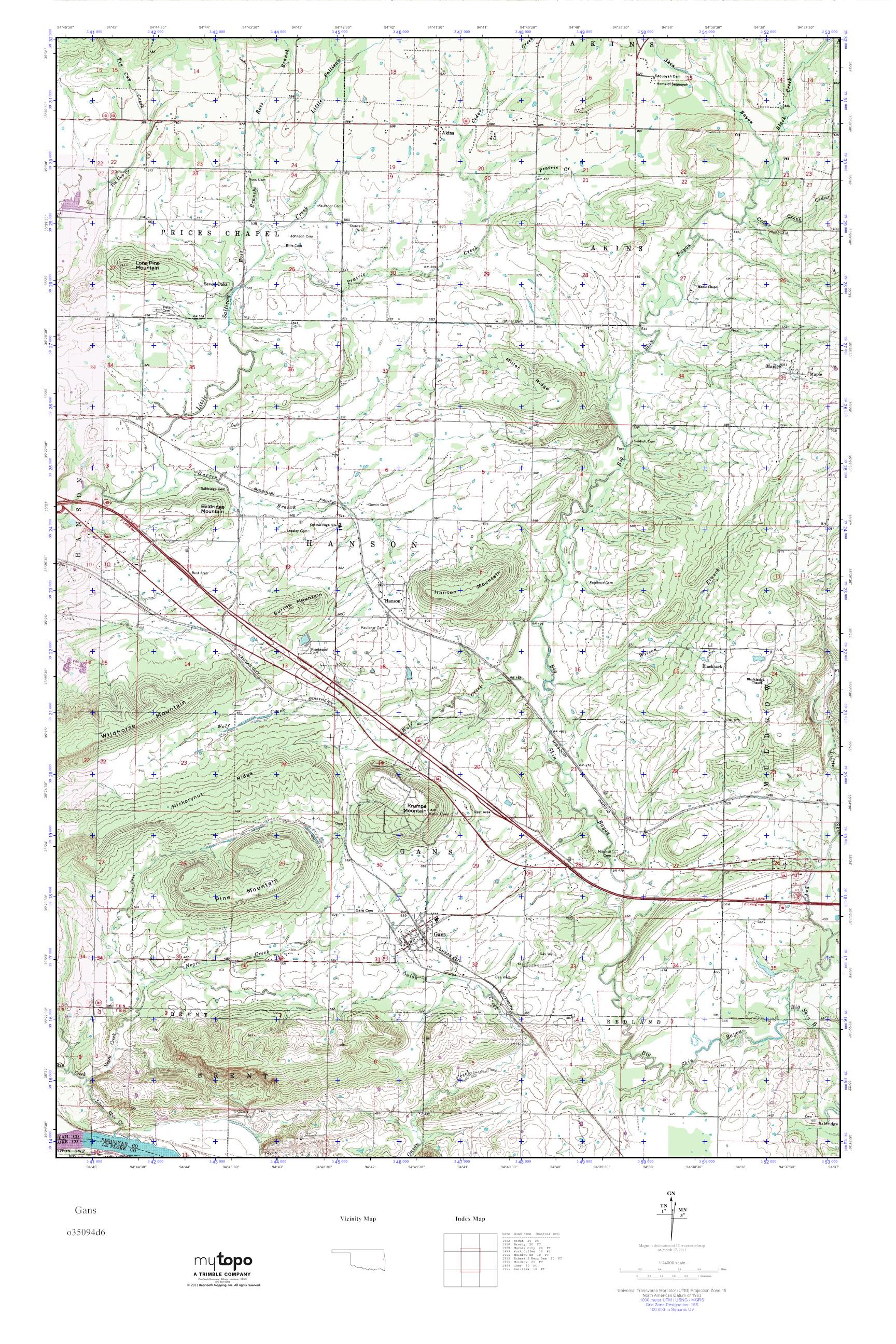 MyTopo Gans, Oklahoma USGS Quad Topo Map