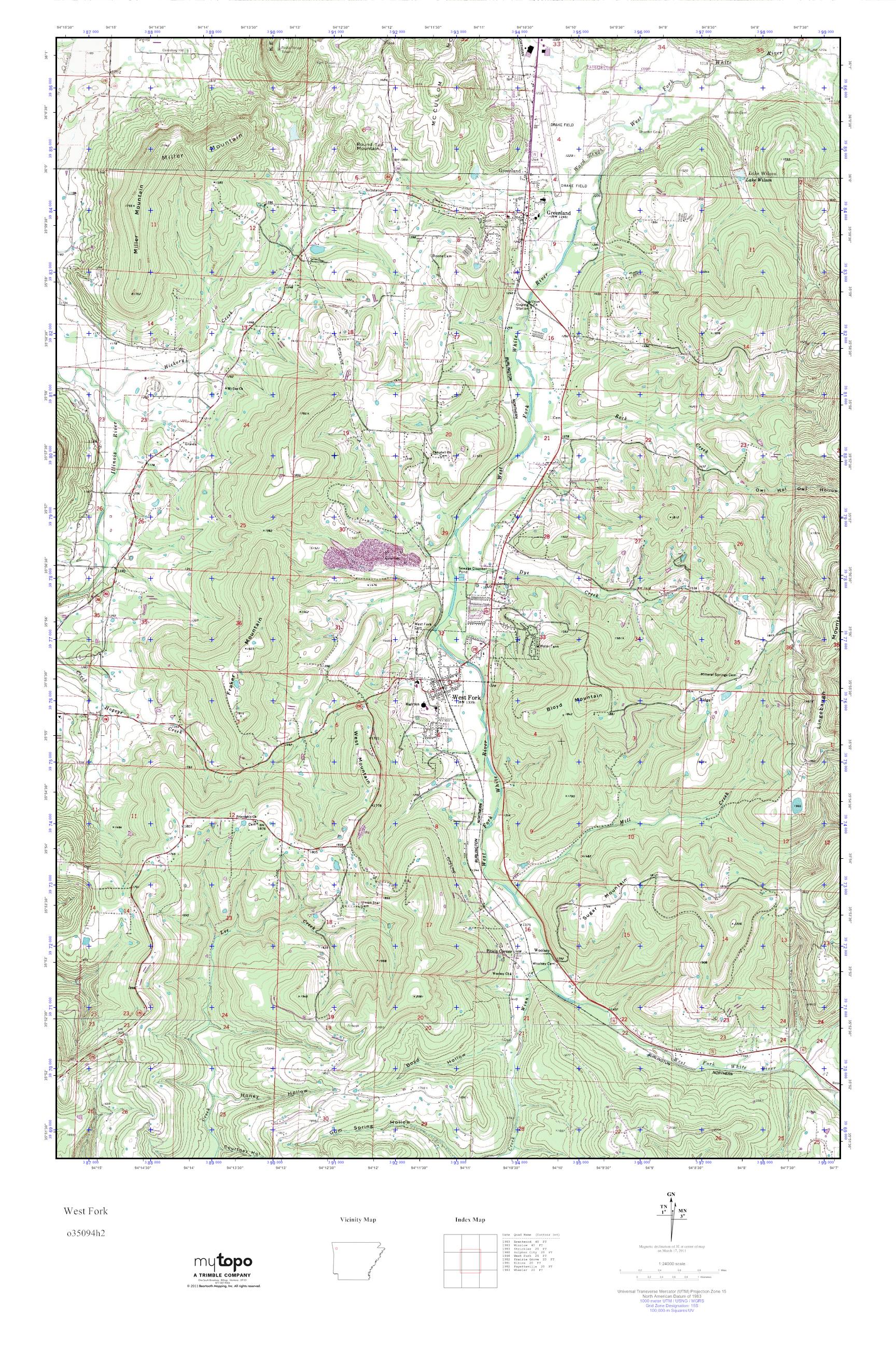 MyTopo West Fork, Arkansas USGS Quad Topo Map