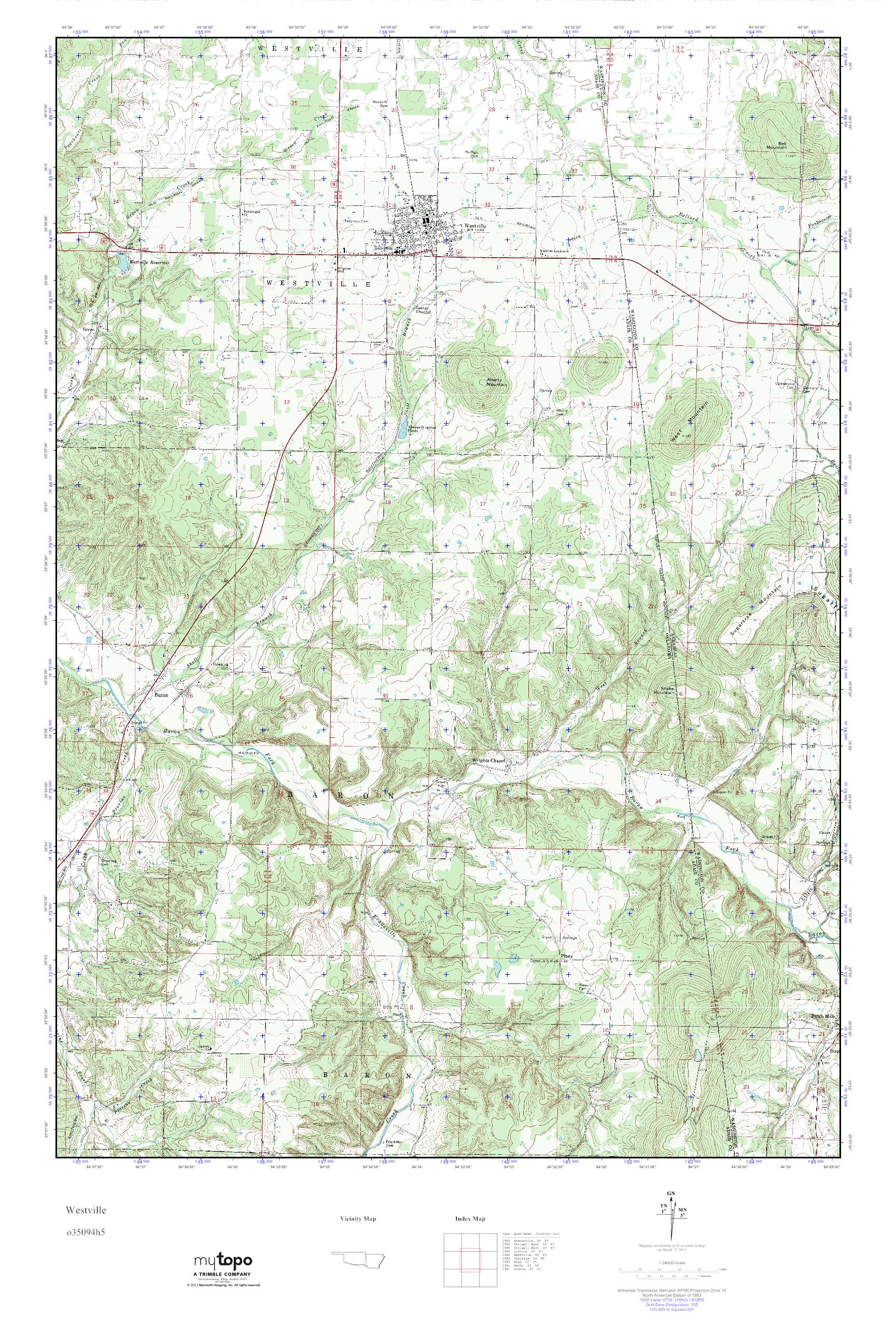 MyTopo Westville, Oklahoma USGS Quad Topo Map
