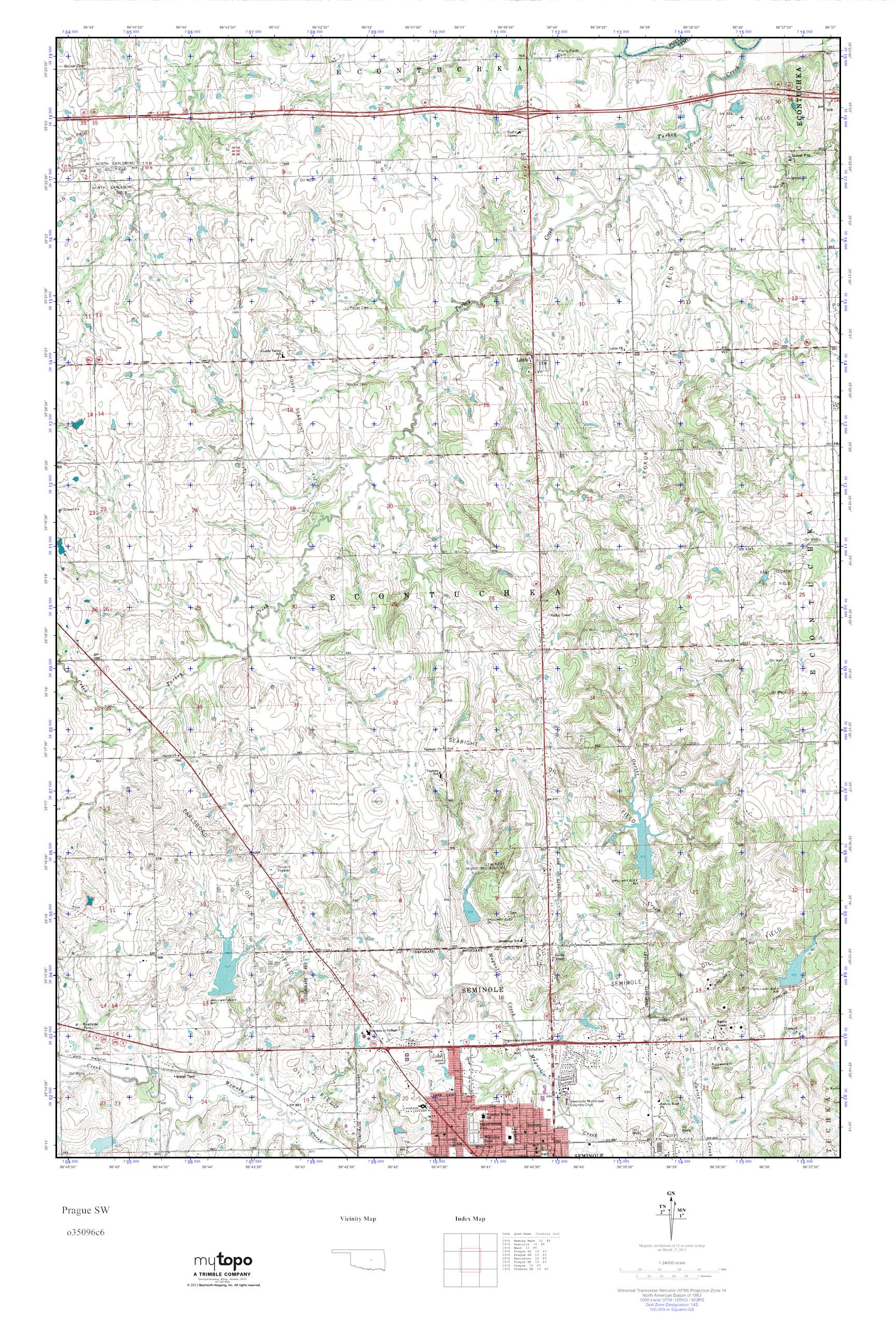 MyTopo Prague SW, Oklahoma USGS Quad Topo Map