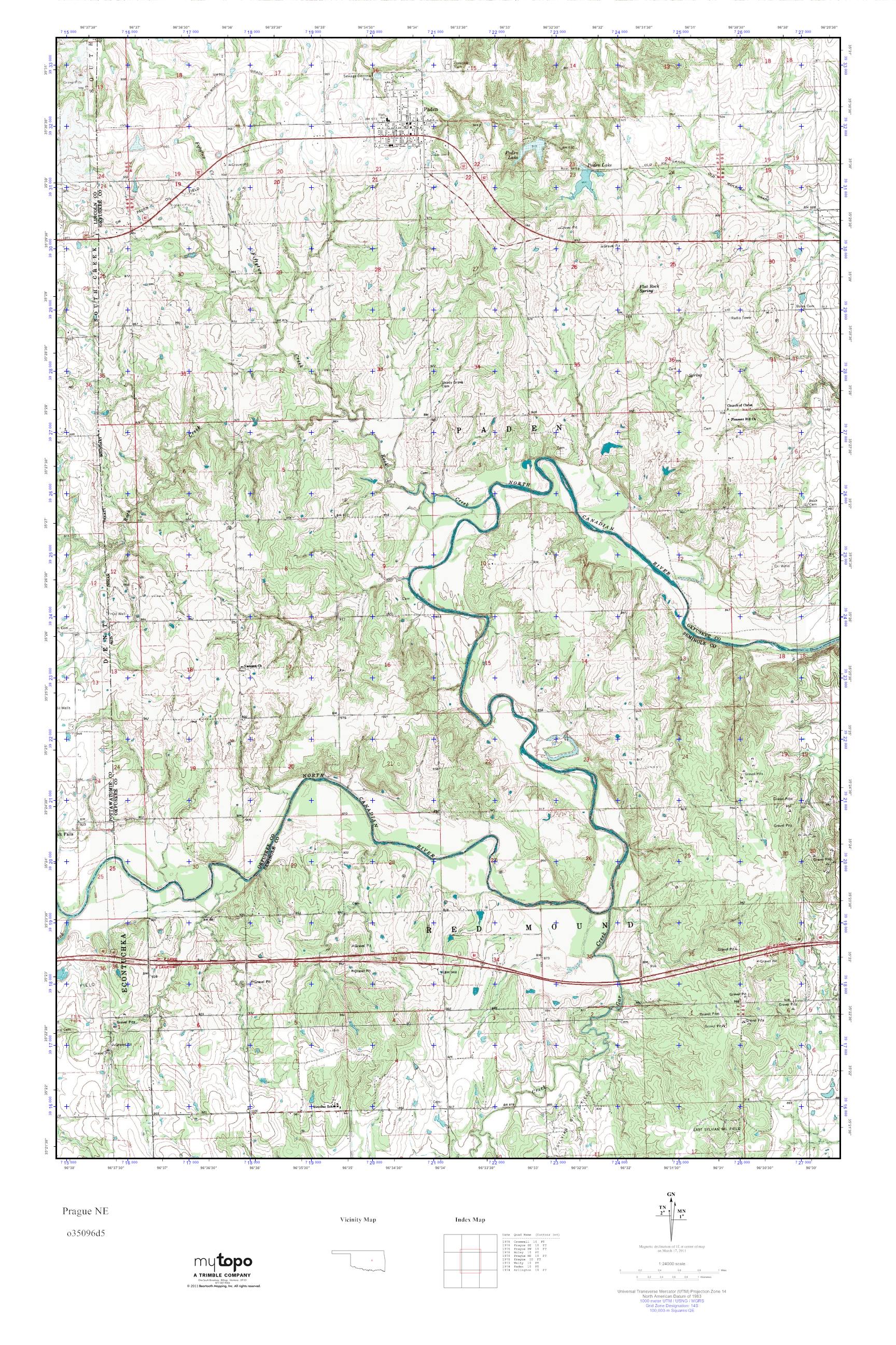MyTopo Prague NE, Oklahoma USGS Quad Topo Map