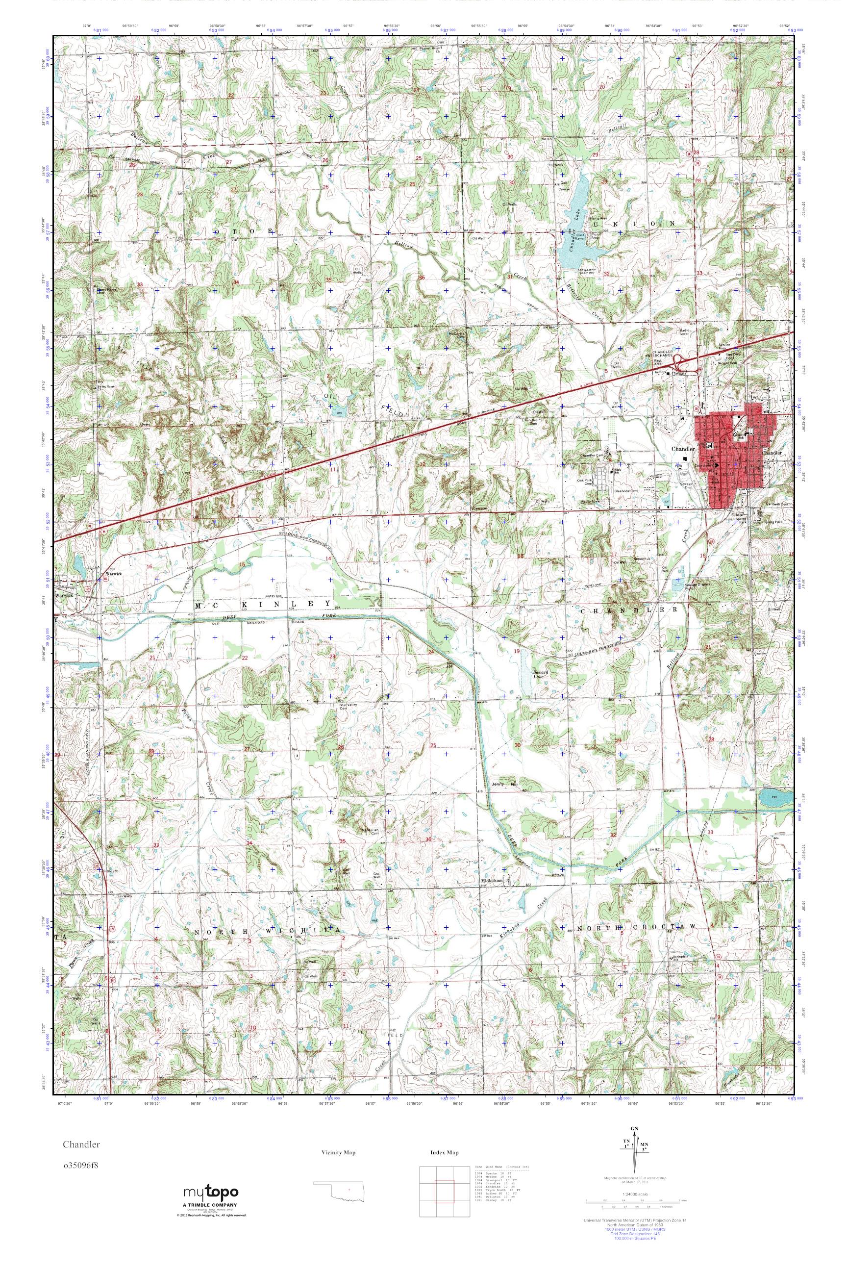 MyTopo Chandler, Oklahoma USGS Quad Topo Map