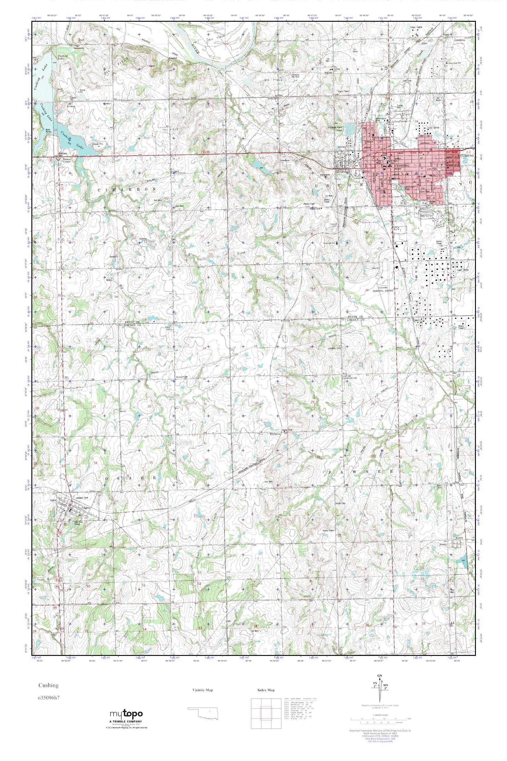 MyTopo Cushing, Oklahoma USGS Quad Topo Map