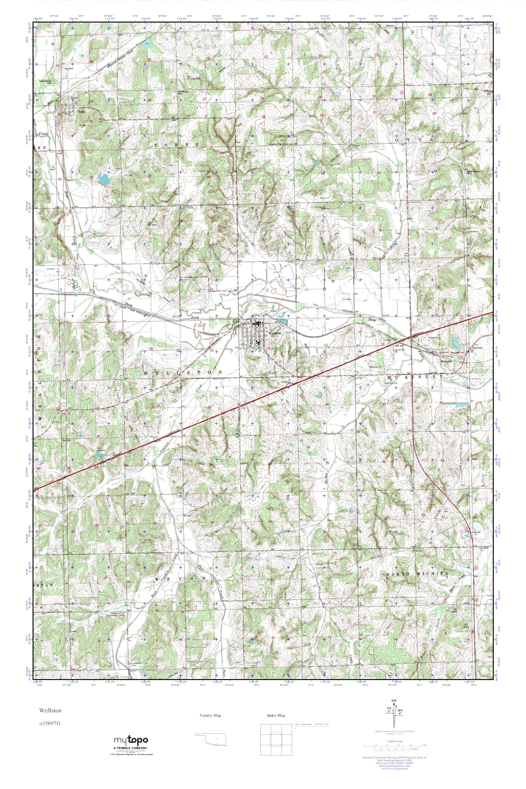 MyTopo Wellston, Oklahoma USGS Quad Topo Map