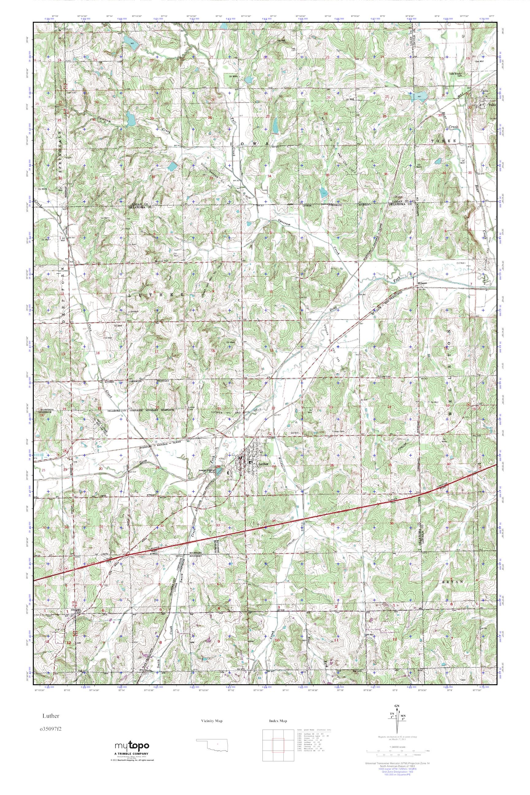 MyTopo Luther, Oklahoma USGS Quad Topo Map