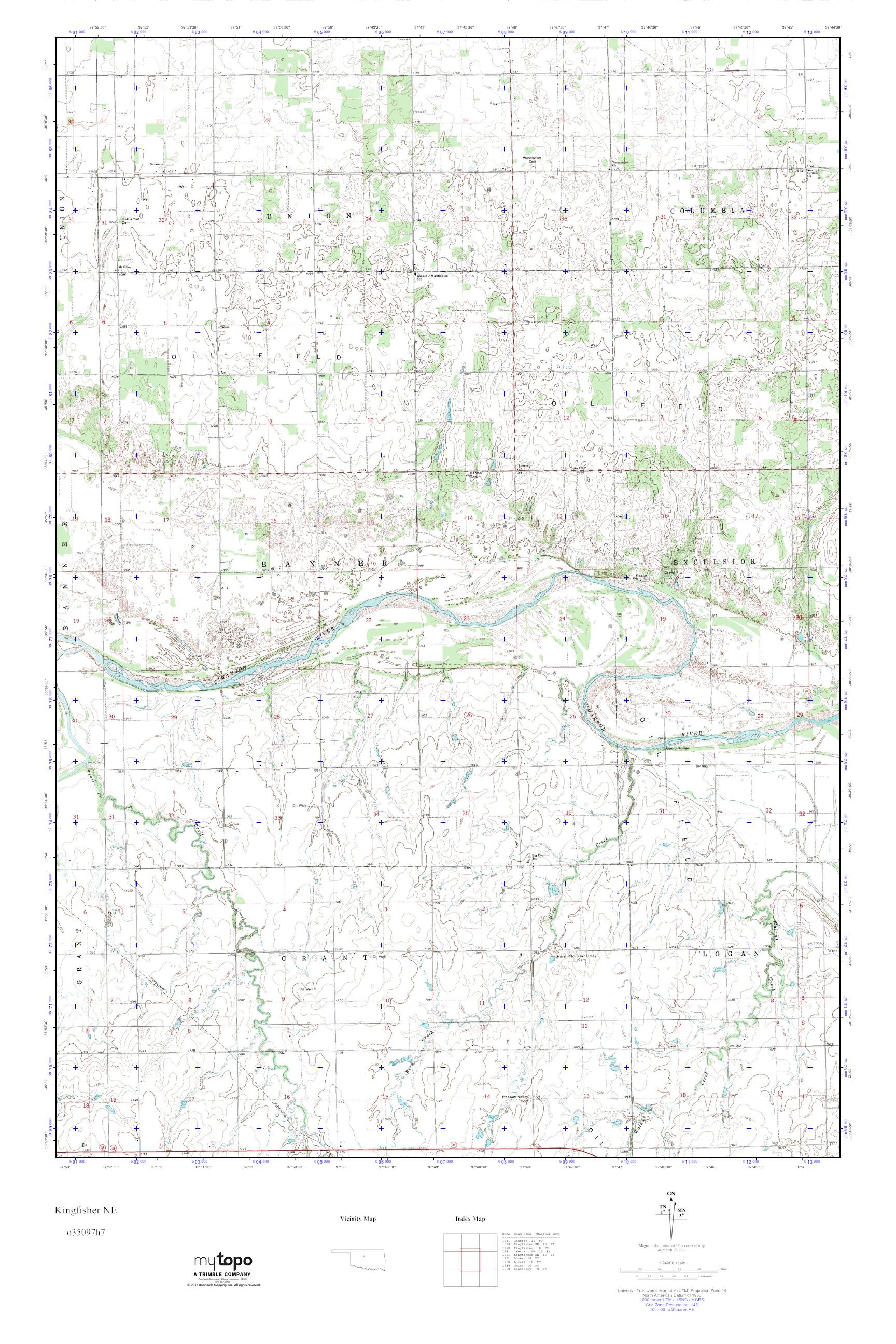 MyTopo Kingfisher NE, Oklahoma USGS Quad Topo Map