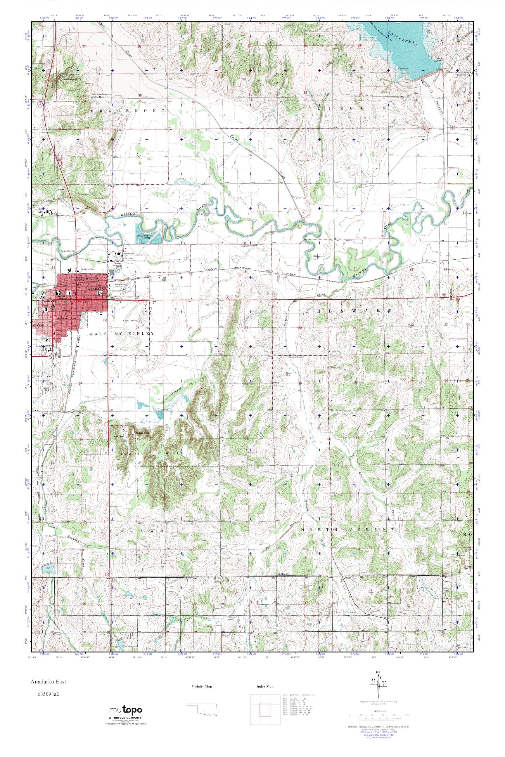 MyTopo Anadarko East, Oklahoma USGS Quad Topo Map