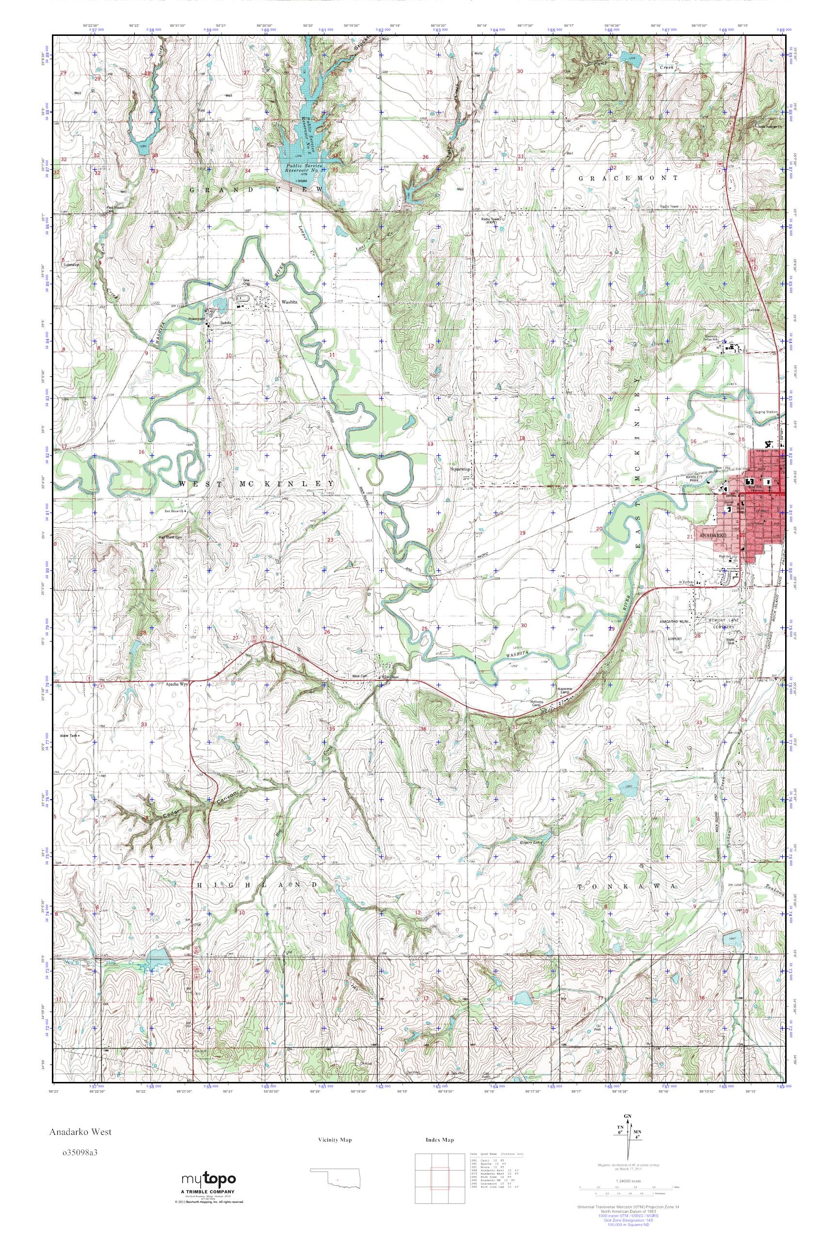 MyTopo Anadarko West, Oklahoma USGS Quad Topo Map