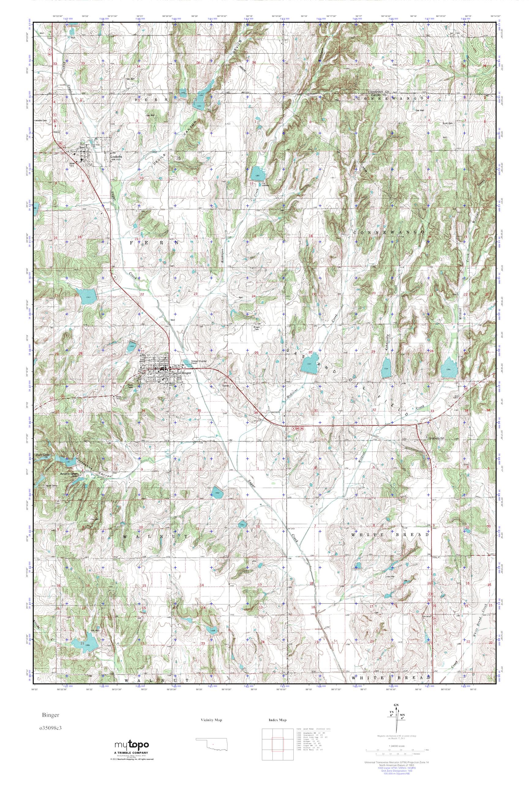 MyTopo Binger, Oklahoma USGS Quad Topo Map