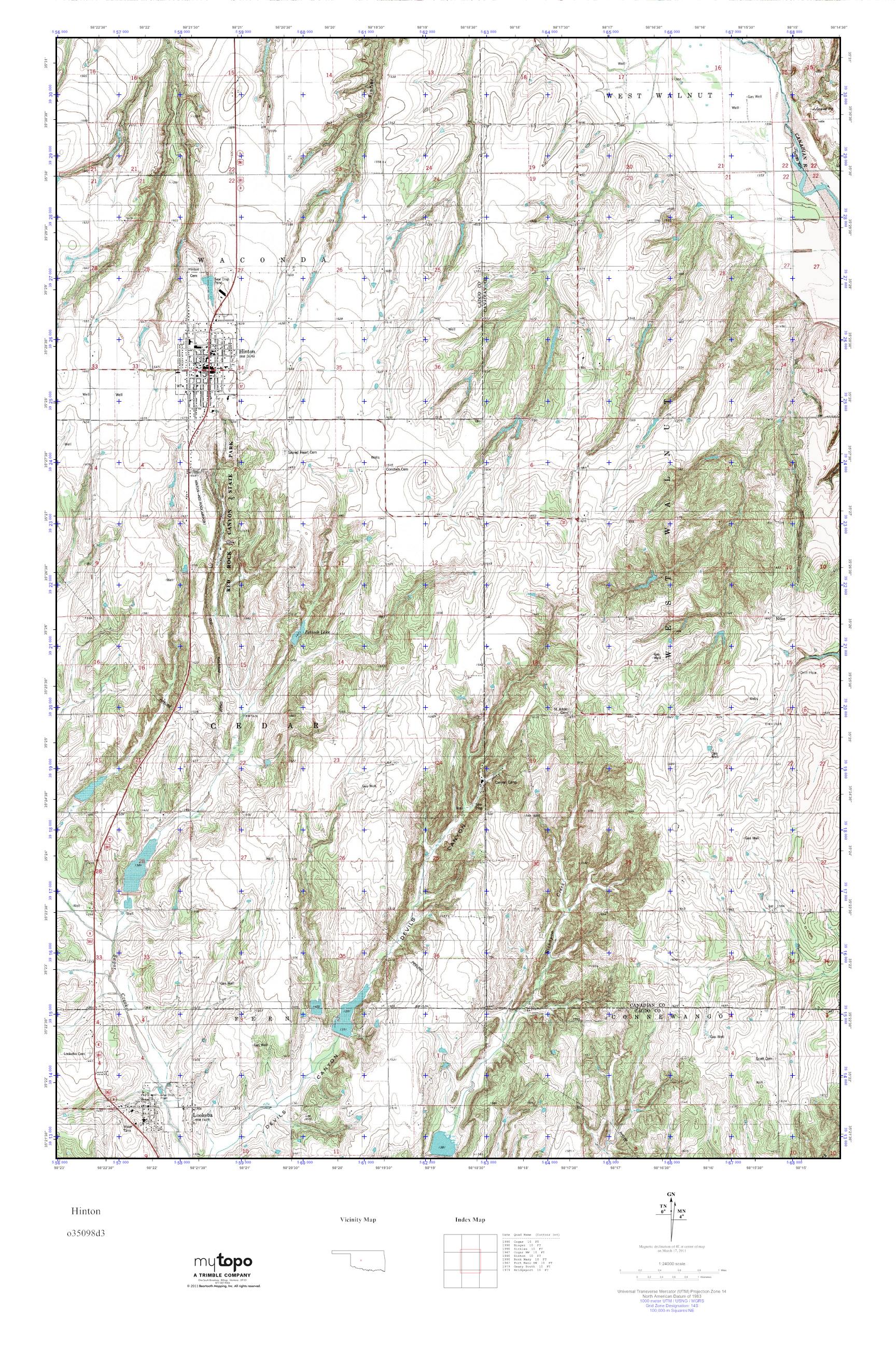 MyTopo Hinton, Oklahoma USGS Quad Topo Map