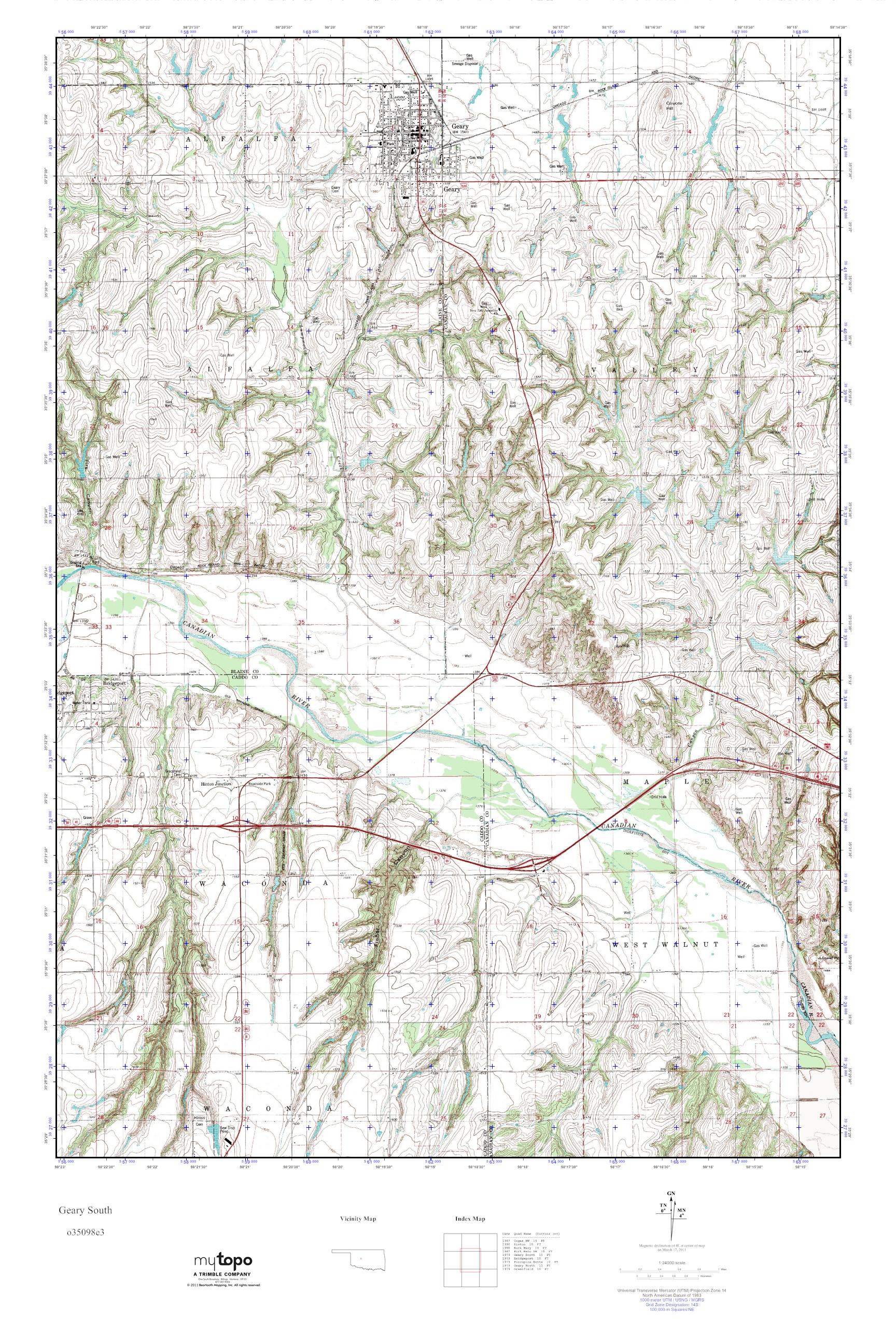 MyTopo Geary South, Oklahoma USGS Quad Topo Map