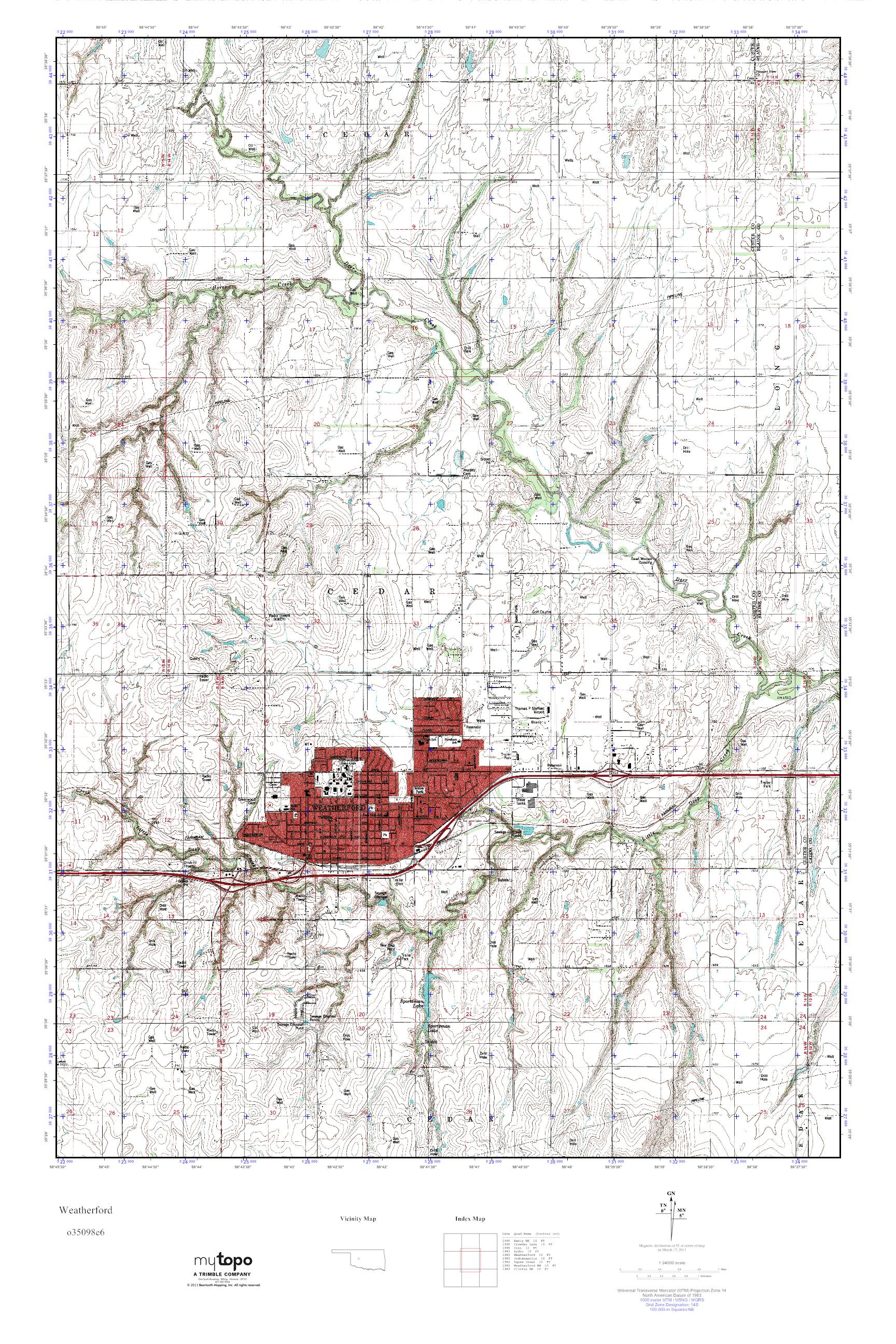 MyTopo Weatherford, Oklahoma USGS Quad Topo Map