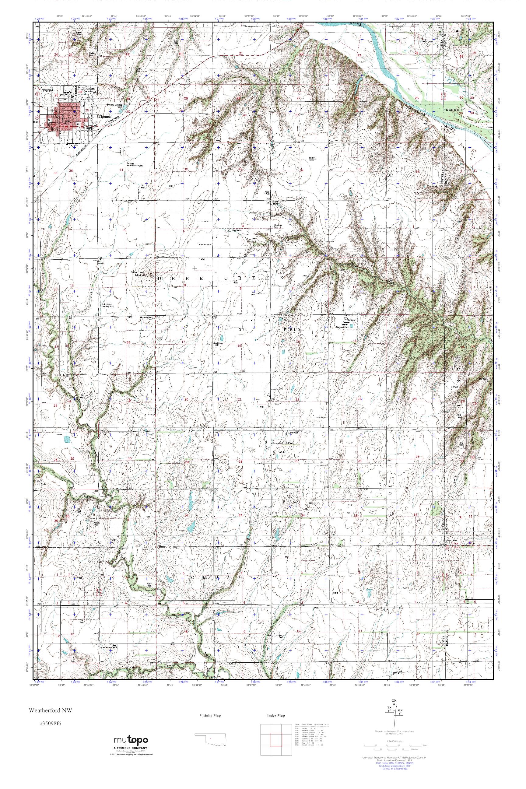 MyTopo Weatherford NW, Oklahoma USGS Quad Topo Map