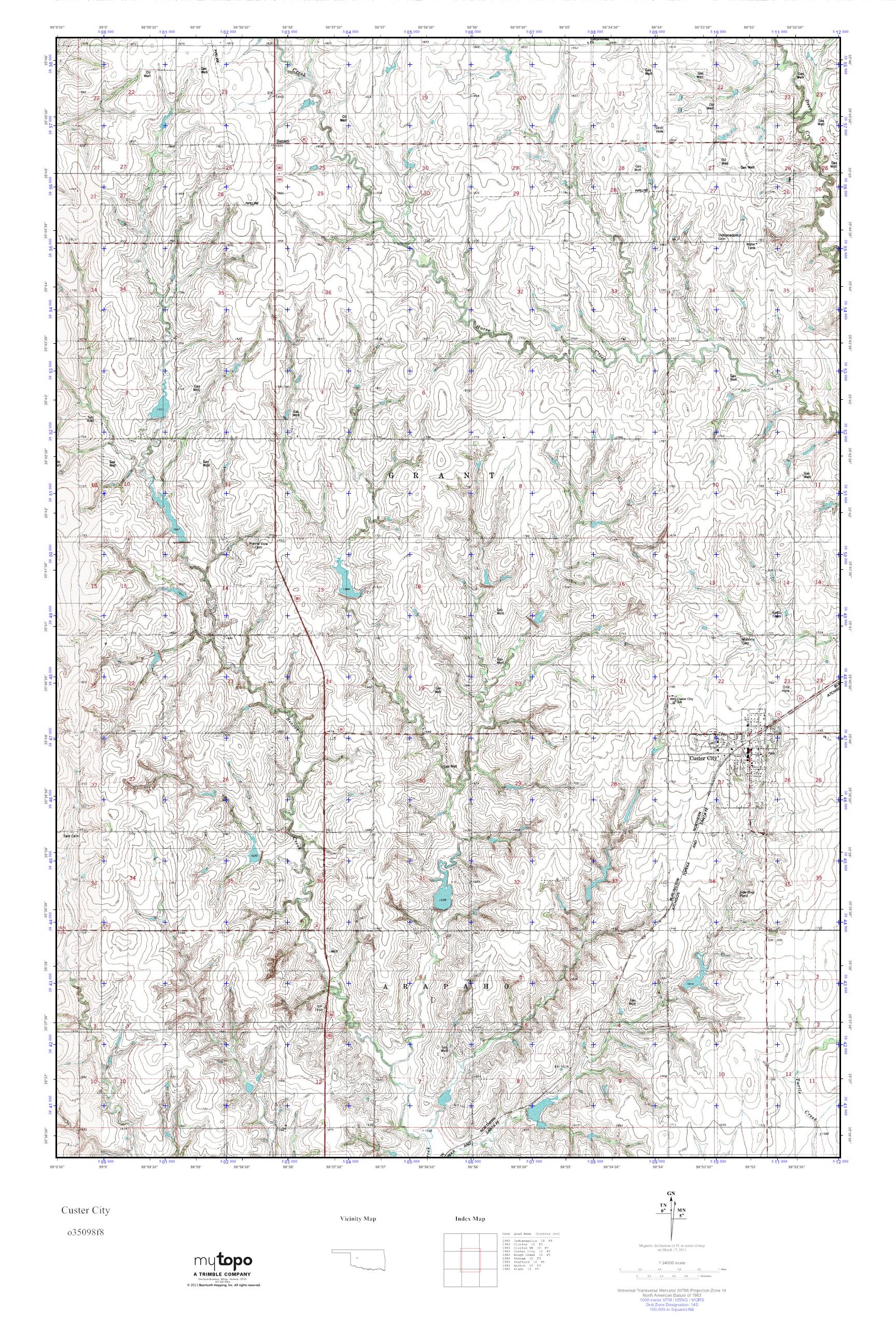 MyTopo Custer City, Oklahoma USGS Quad Topo Map