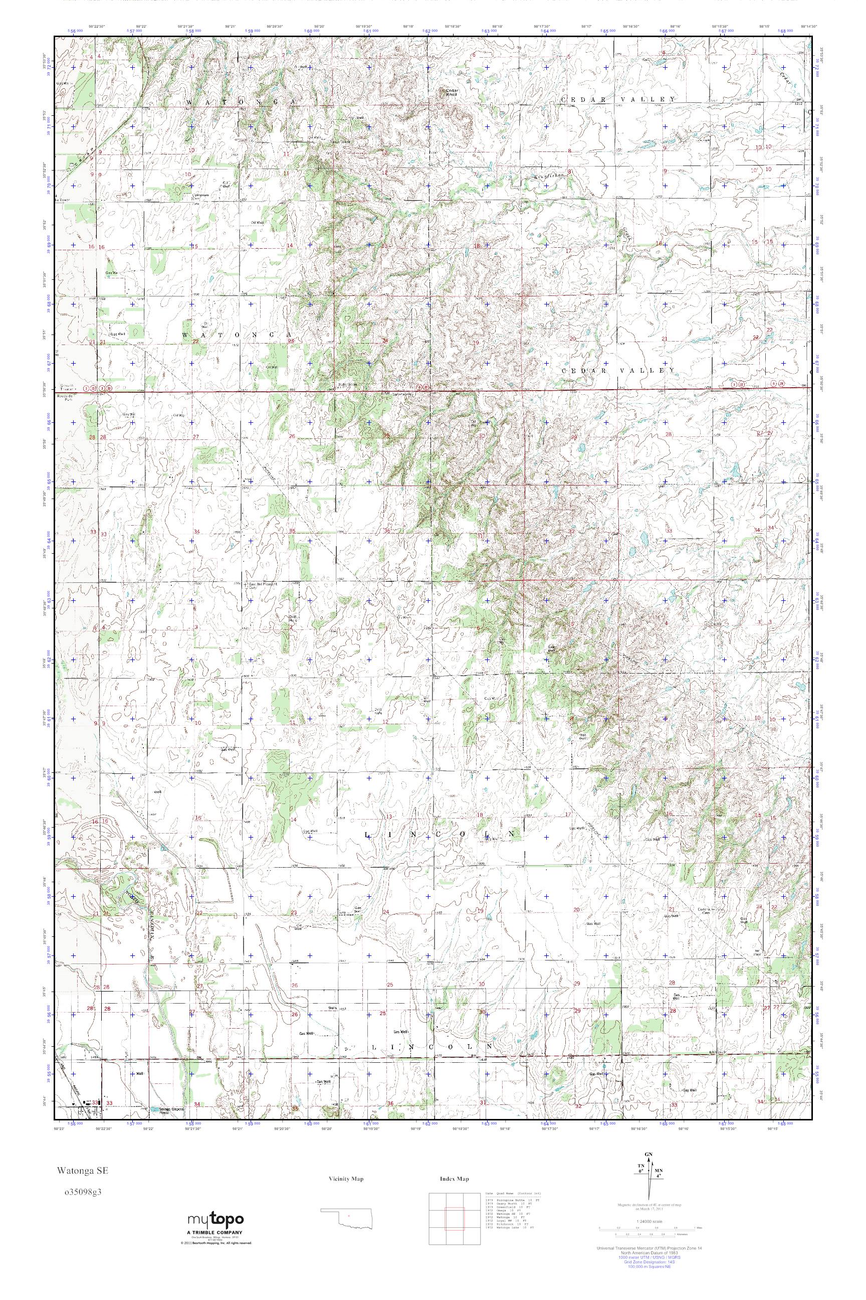MyTopo Watonga SE, Oklahoma USGS Quad Topo Map