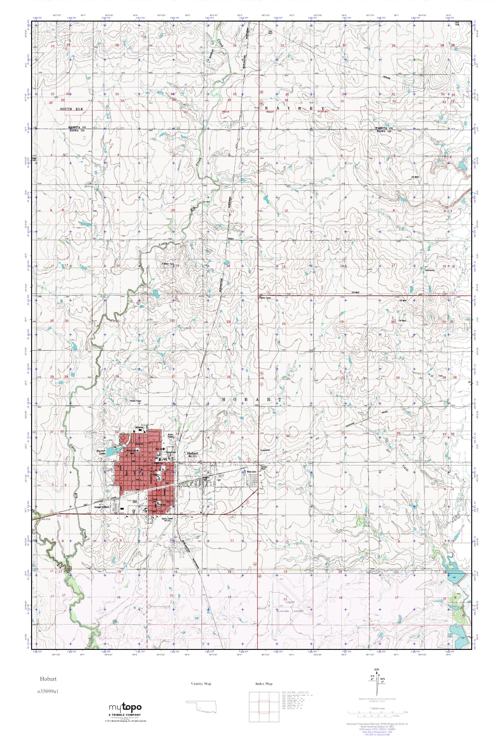 MyTopo Hobart, Oklahoma USGS Quad Topo Map