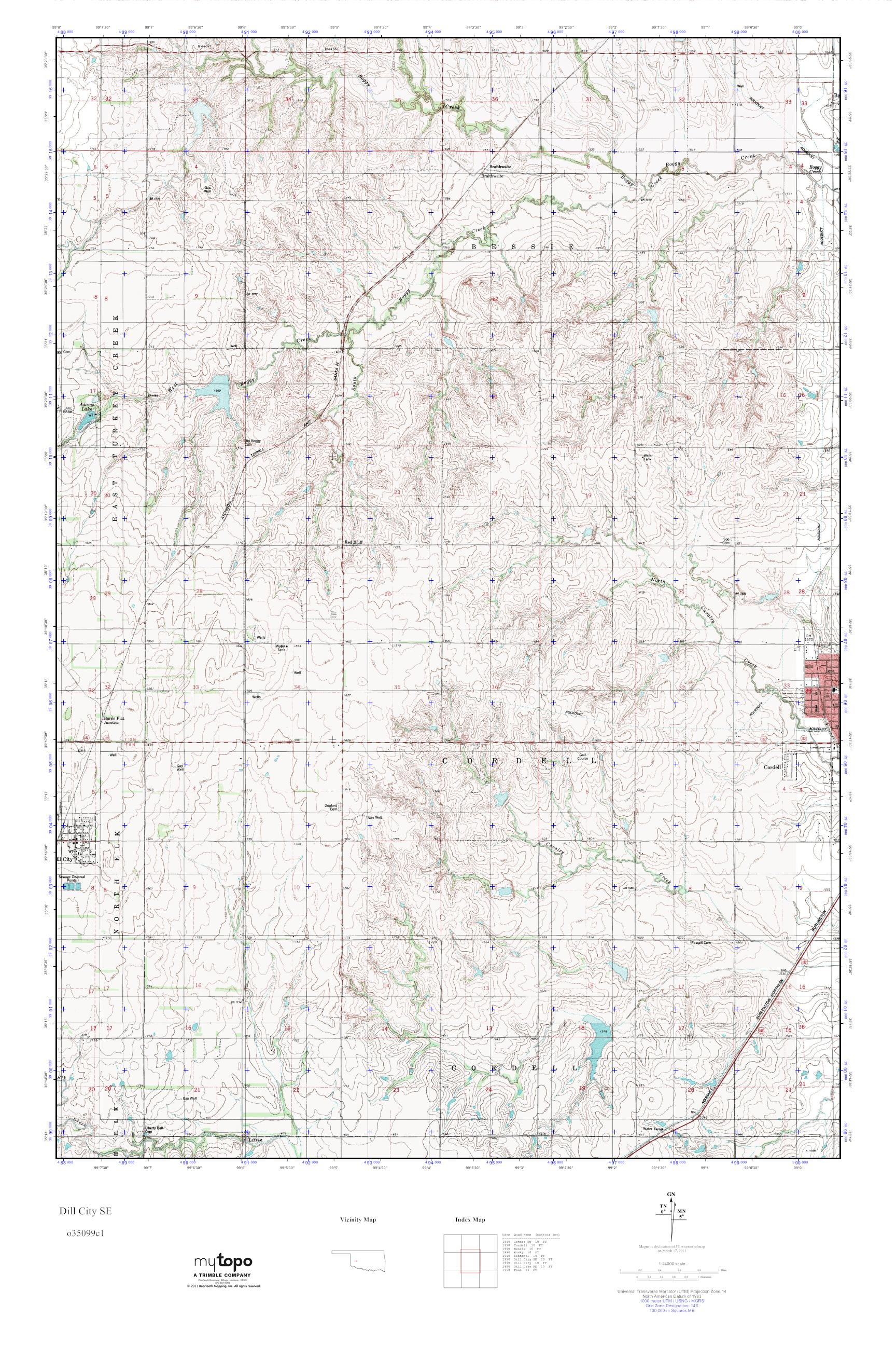 MyTopo Dill City SE, Oklahoma USGS Quad Topo Map