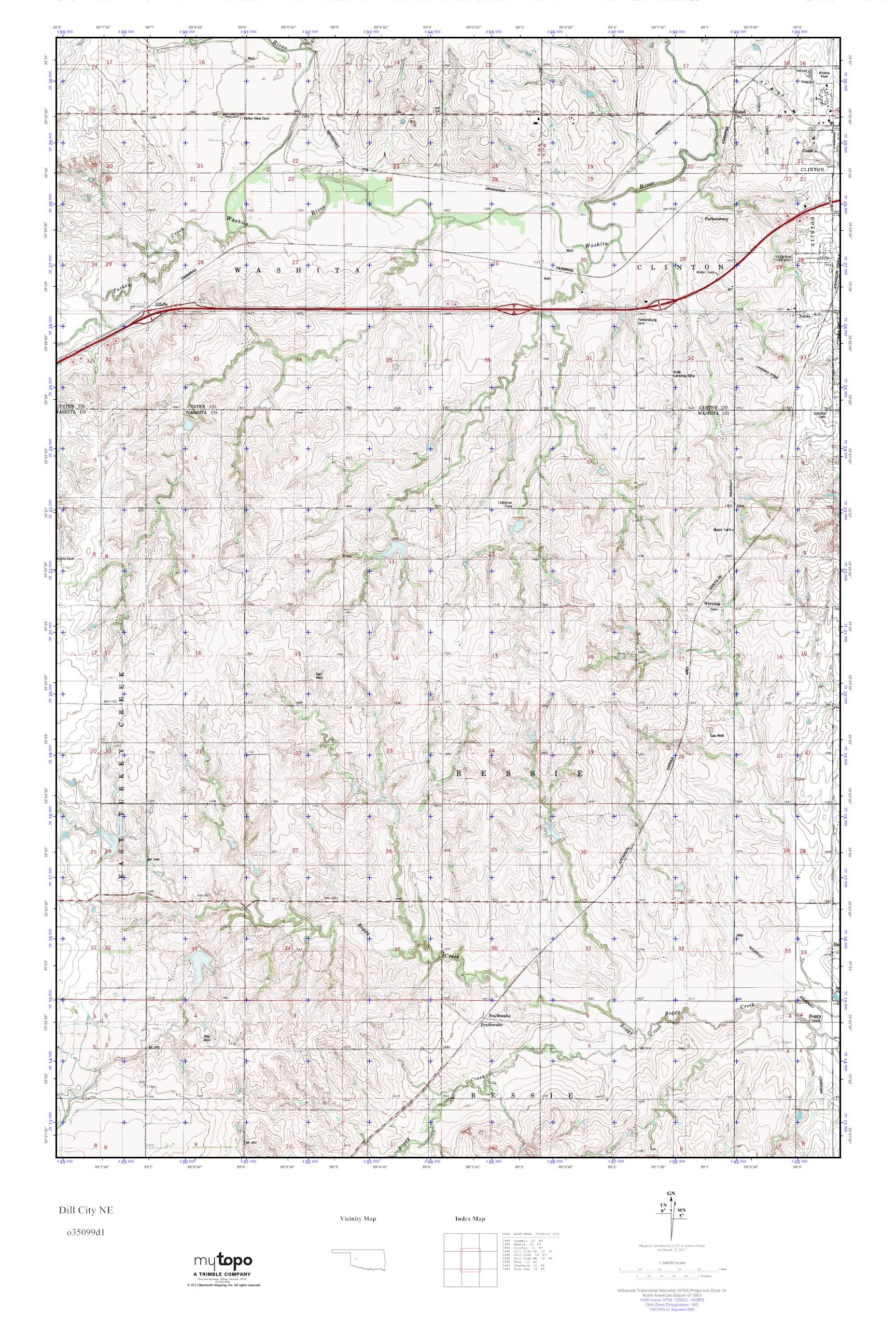 MyTopo Dill City NE, Oklahoma USGS Quad Topo Map