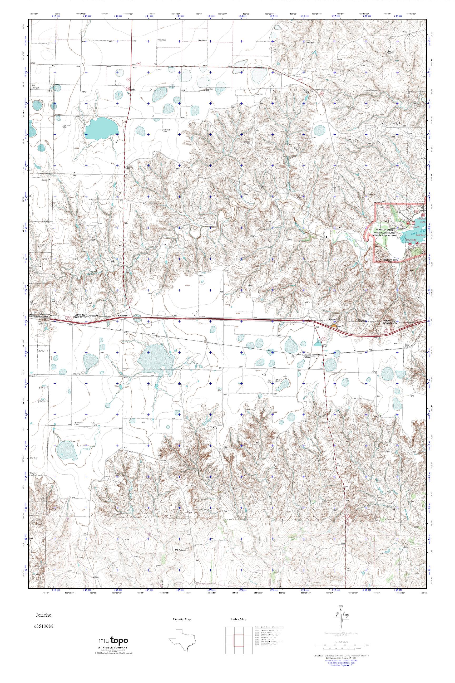 MyTopo Jericho, Texas USGS Quad Topo Map
