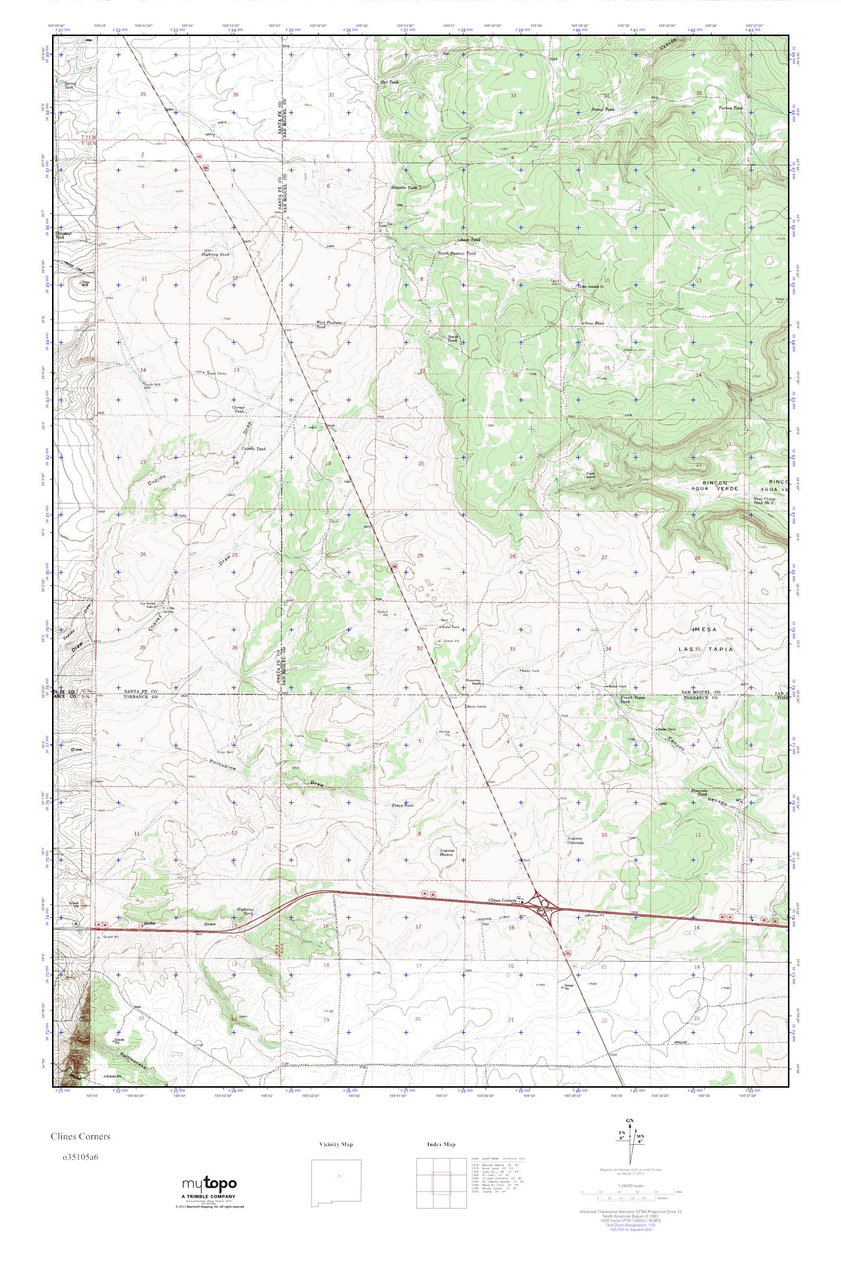 MyTopo Clines Corners, New Mexico USGS Quad Topo Map